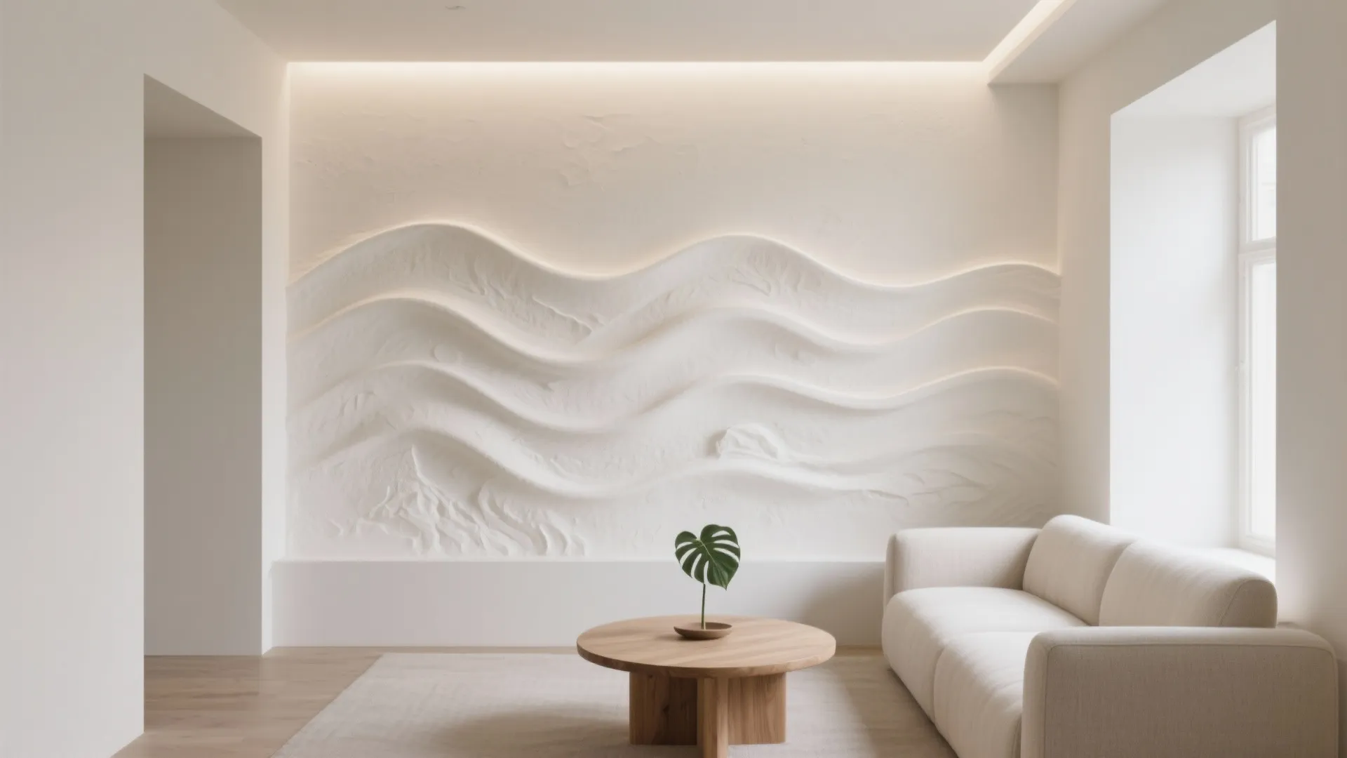 Sculpted Plaster Waves for a Calm Accent Wall