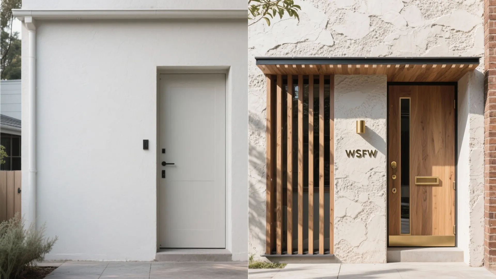 4) Textured plaster with warm wood accents