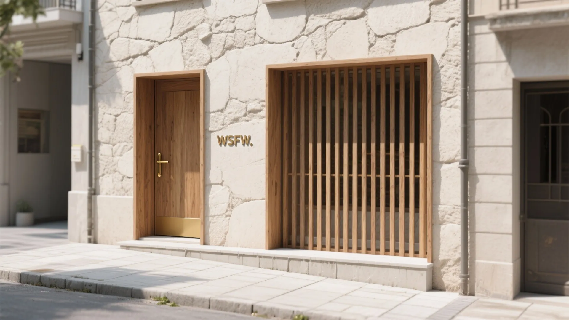 4) Textured plaster with warm wood accents