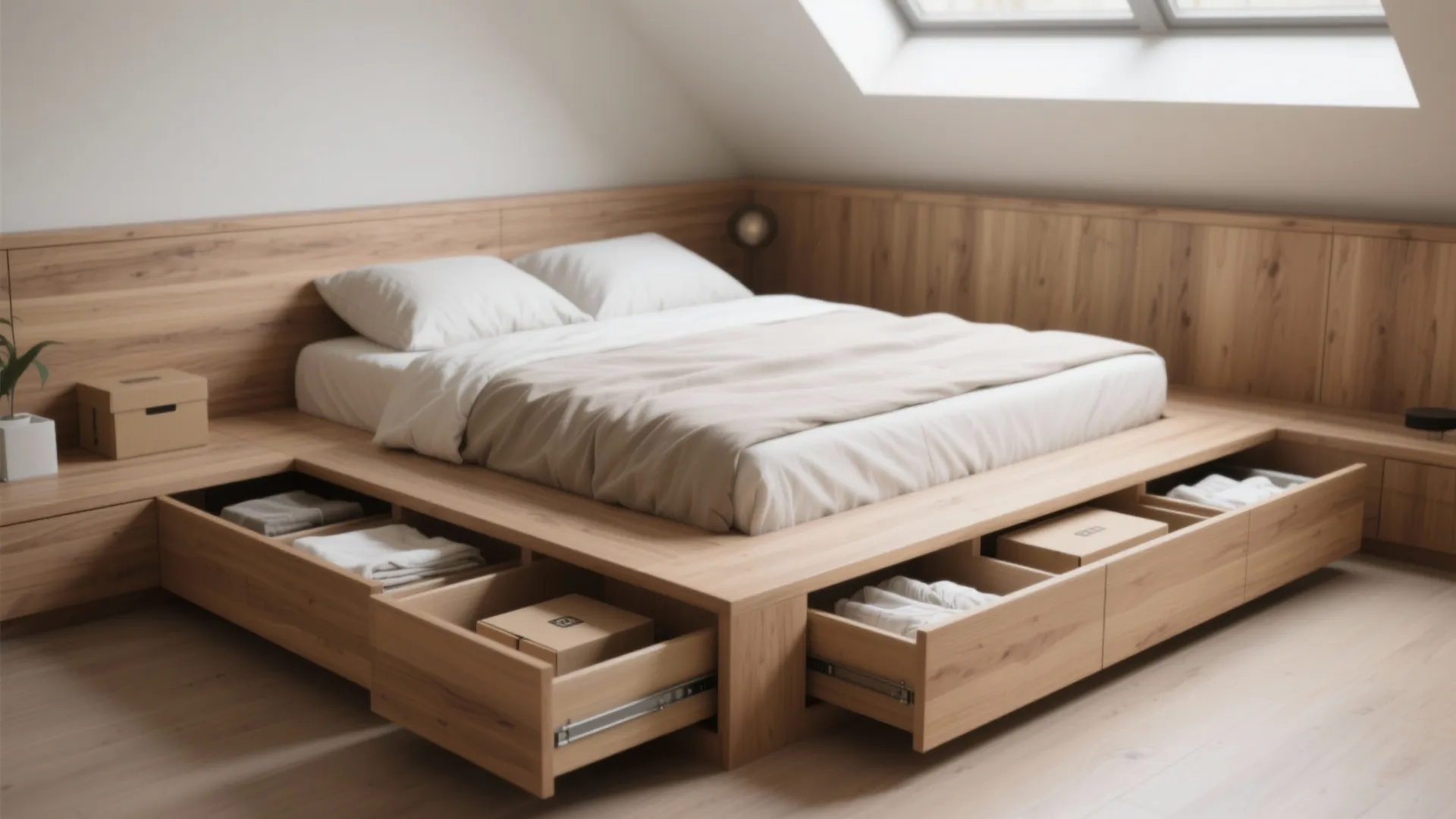 2. Elevated platform bed with drawers