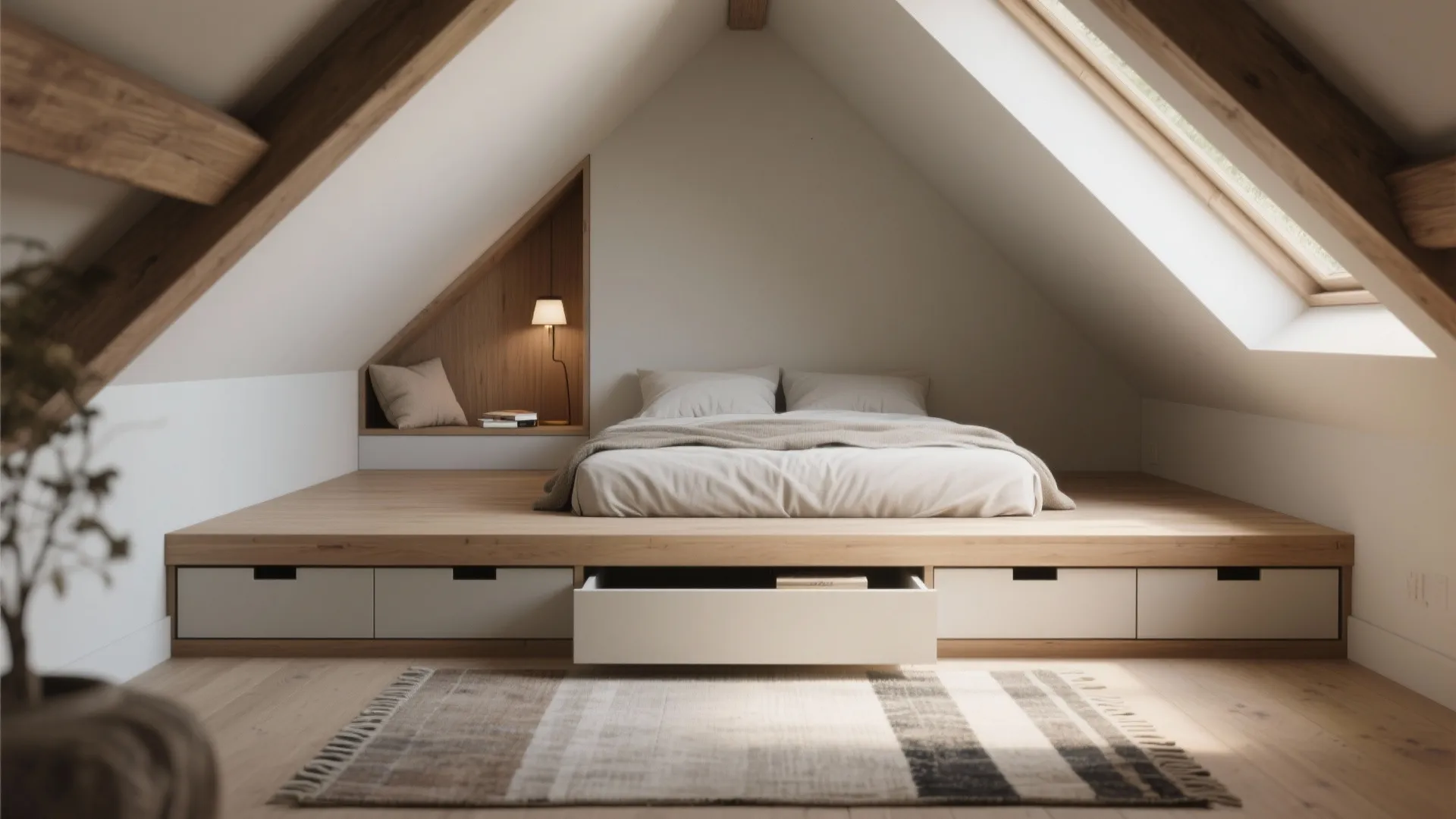 3. Build a platform bed with integrated drawers and a reading nook