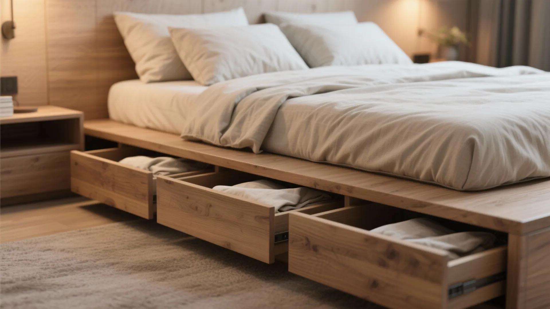 3. Narrow Platform Bed with Drawers