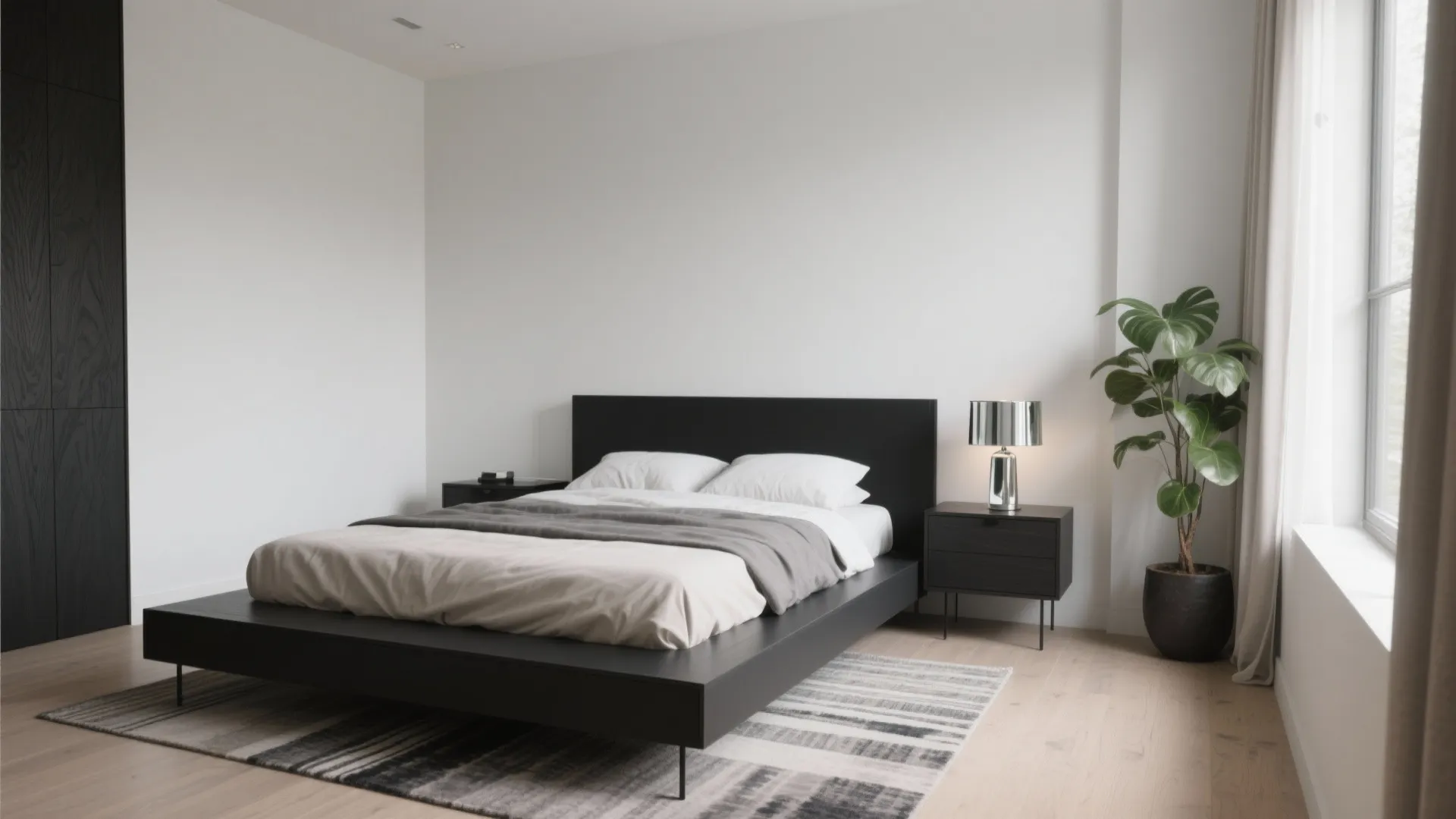 1. Black Platform Bed with Floating Nightstands