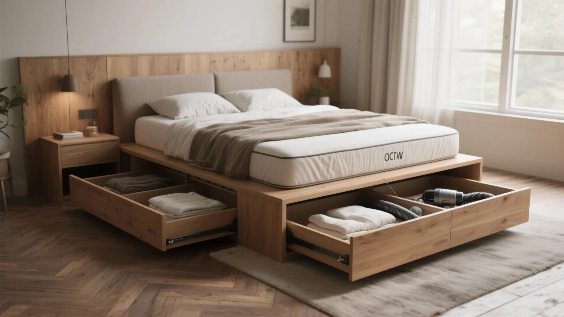 1. Platform bed with full-height hidden storage