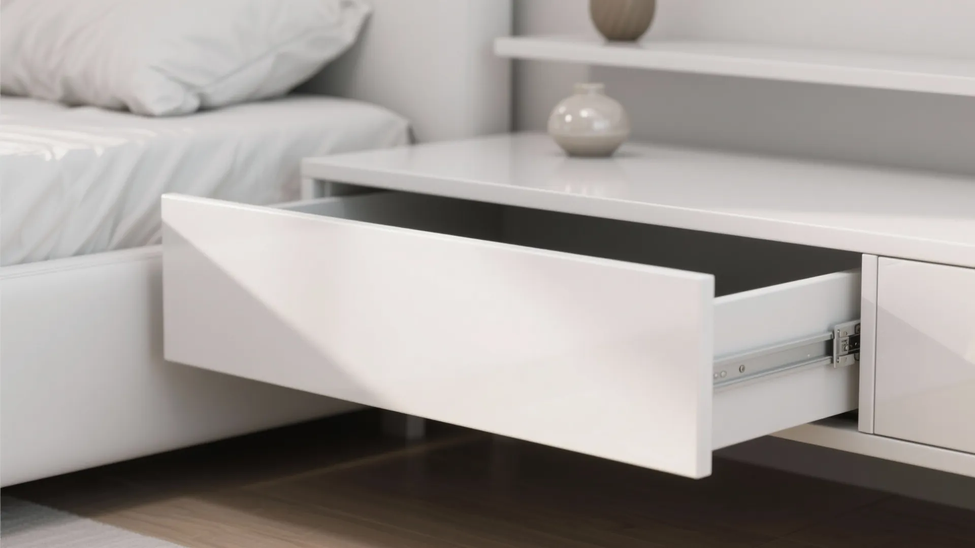 1. Minimalist platform bed with hidden storage