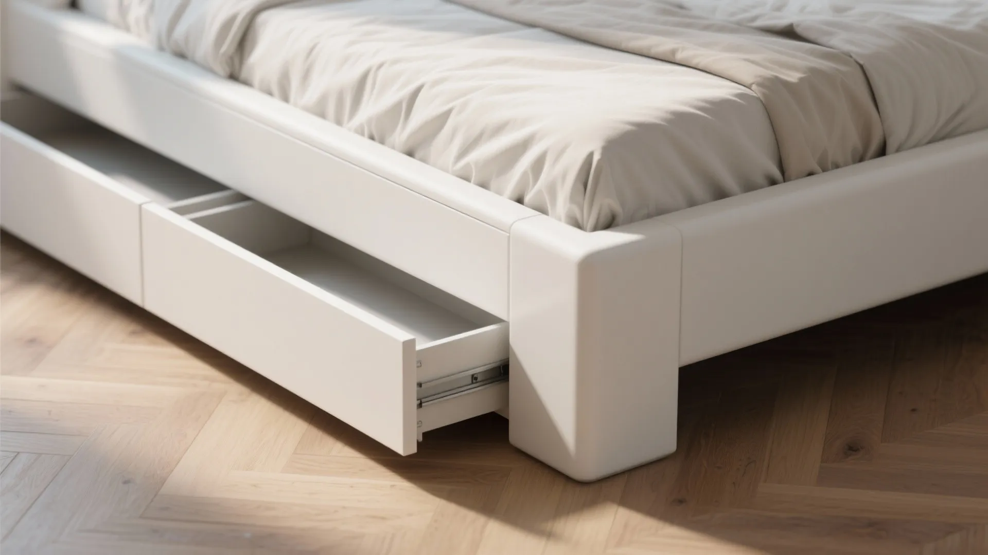 1. Minimal platform bed with hidden storage