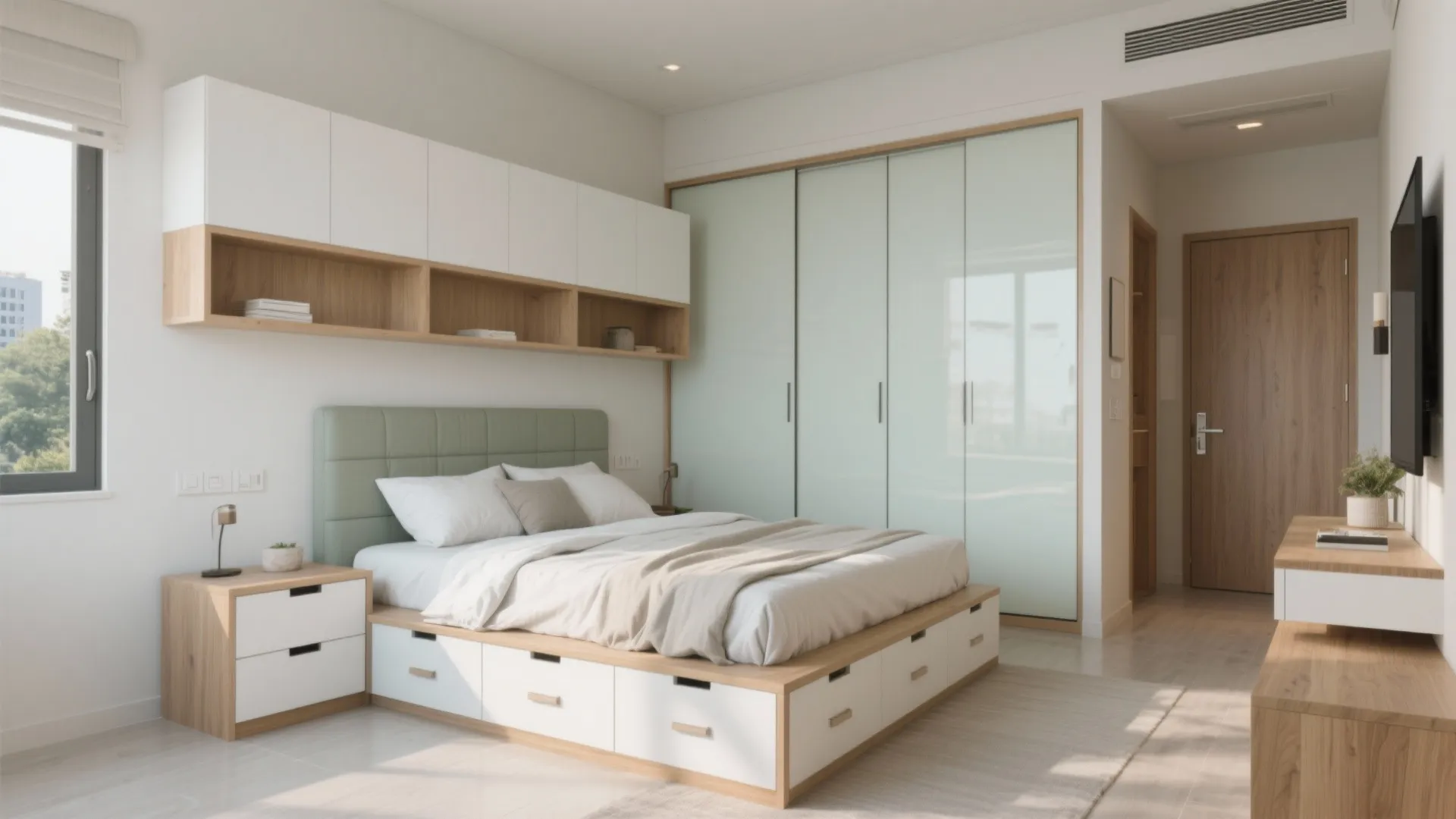 Platform bed and wardrobe that work twice as hard