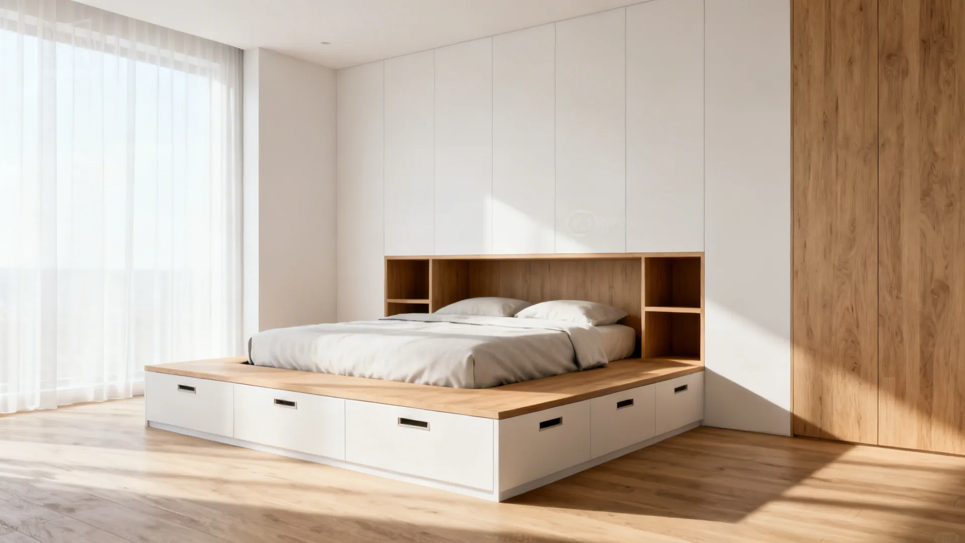 4. Built-in platform bed with cubbies