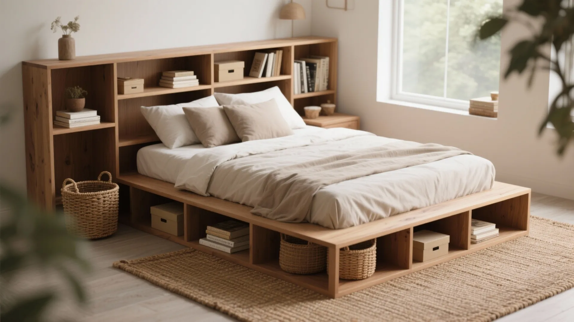 4. Platform bed with cubby openings