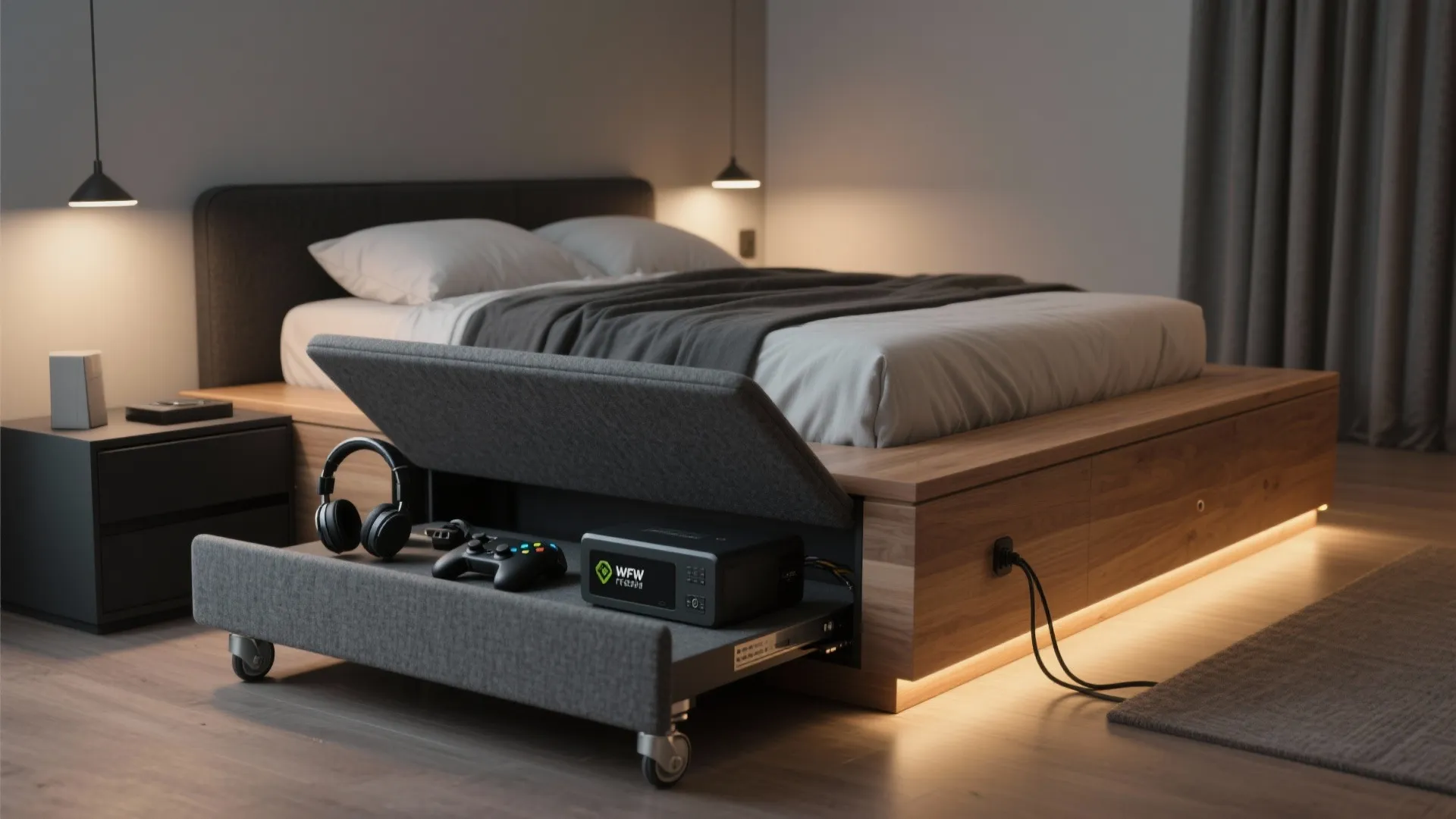 Platform Bed With Pull-Out Gaming Dock
