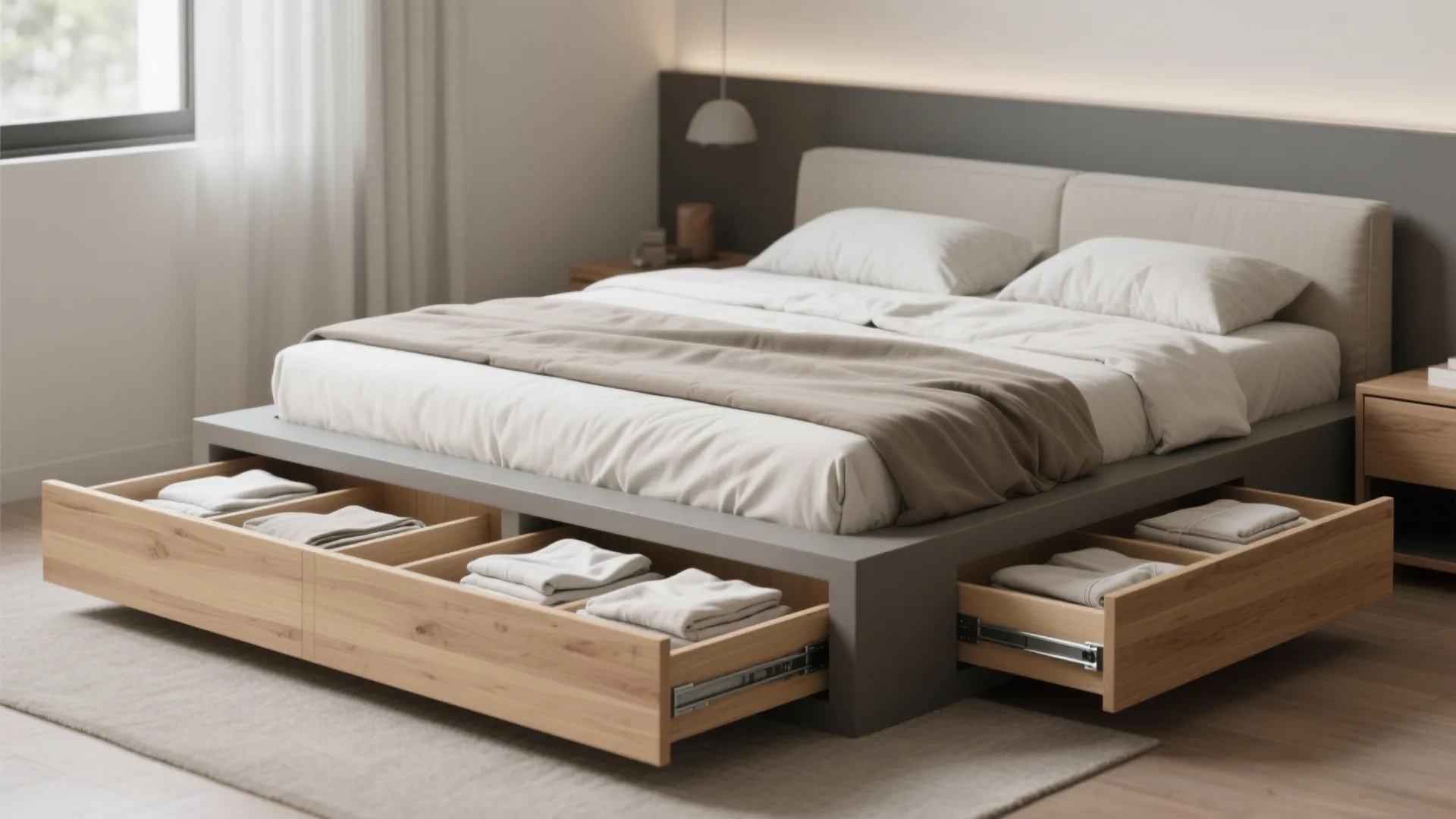 1. Platform bed with deep drawers