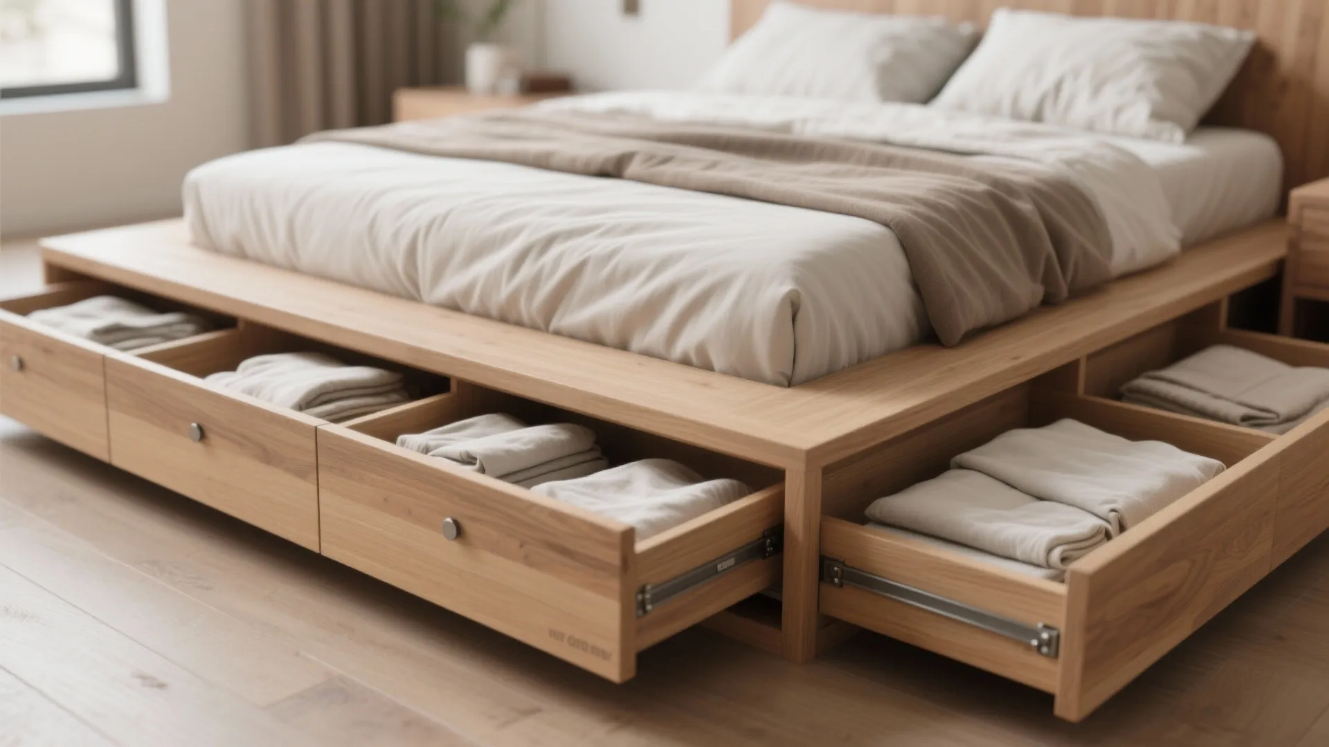 4. Platform beds with built-in storage drawers