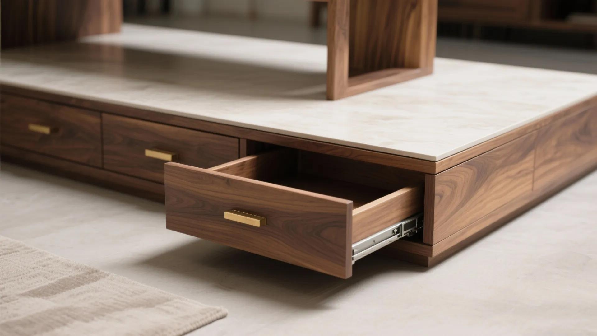 Tip 5: Custom platform with drawers and a pull-out workstation