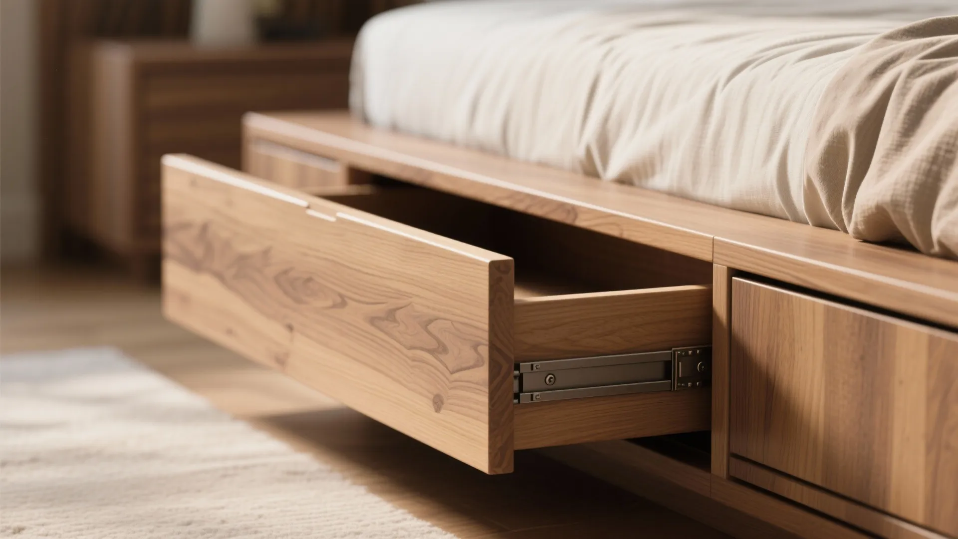 5. Built-in Platform Bed with Drawers and Sliding Partitions