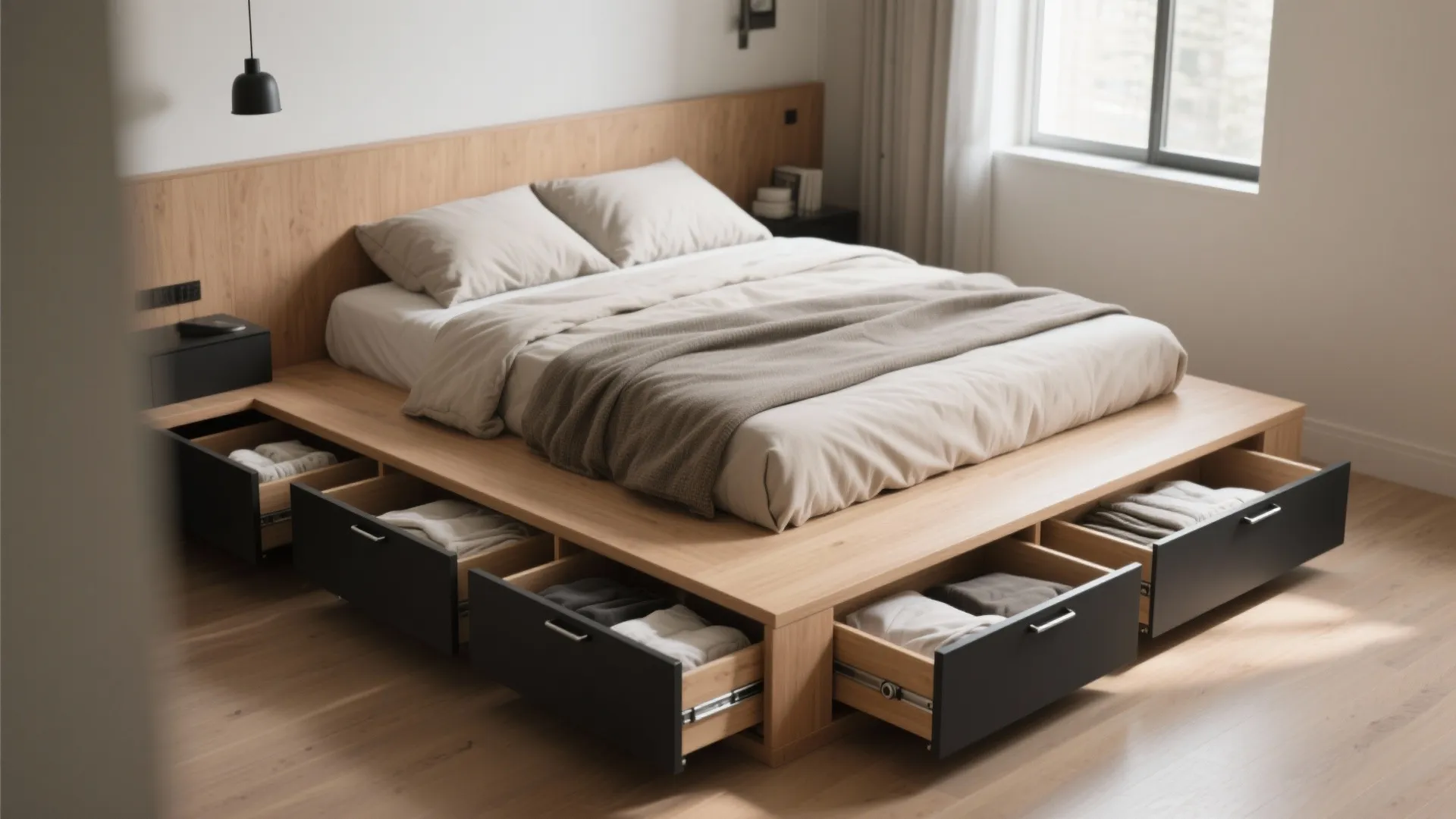 1. Platform bed with under-drawers