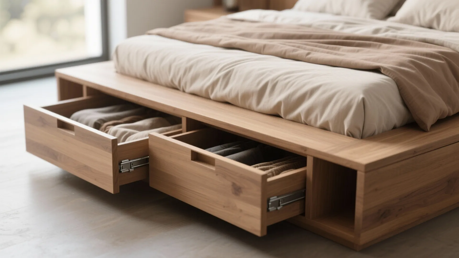 2. Platform Bed with Integrated Drawers