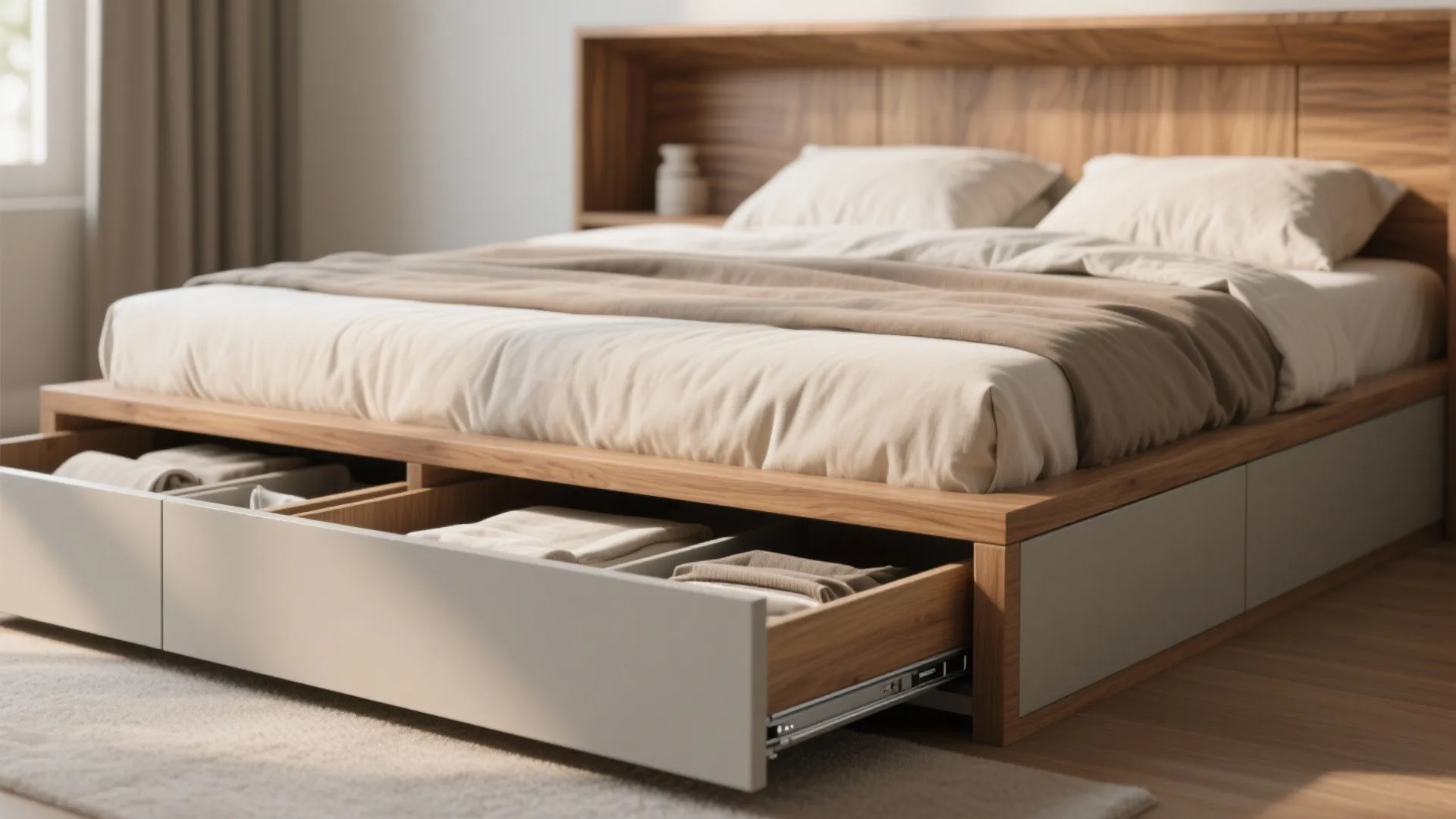 Platform bedroom with under-bed drawers