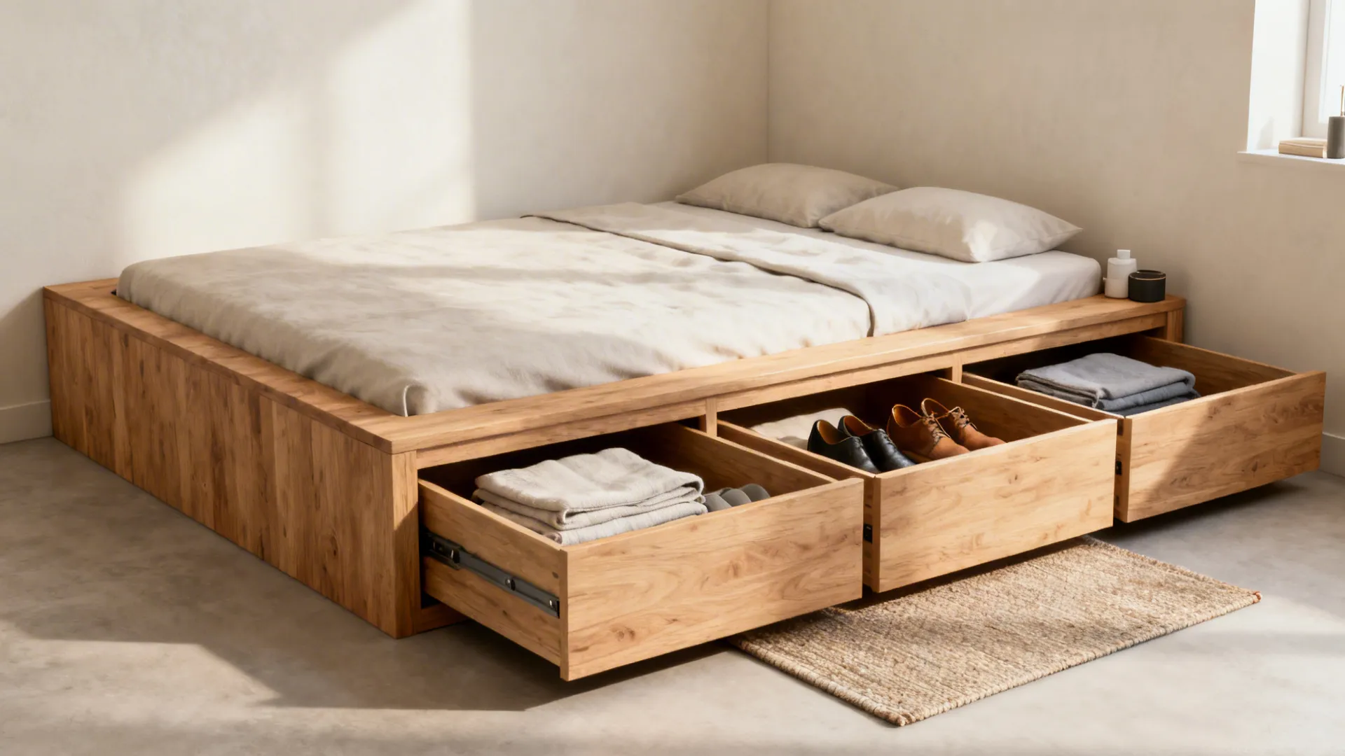 2. Platform Bed with Built-in Drawers