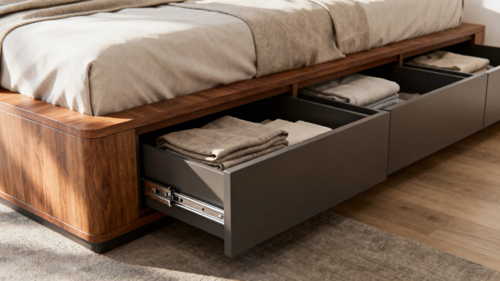 3. Platform Bed with Hidden Drawers