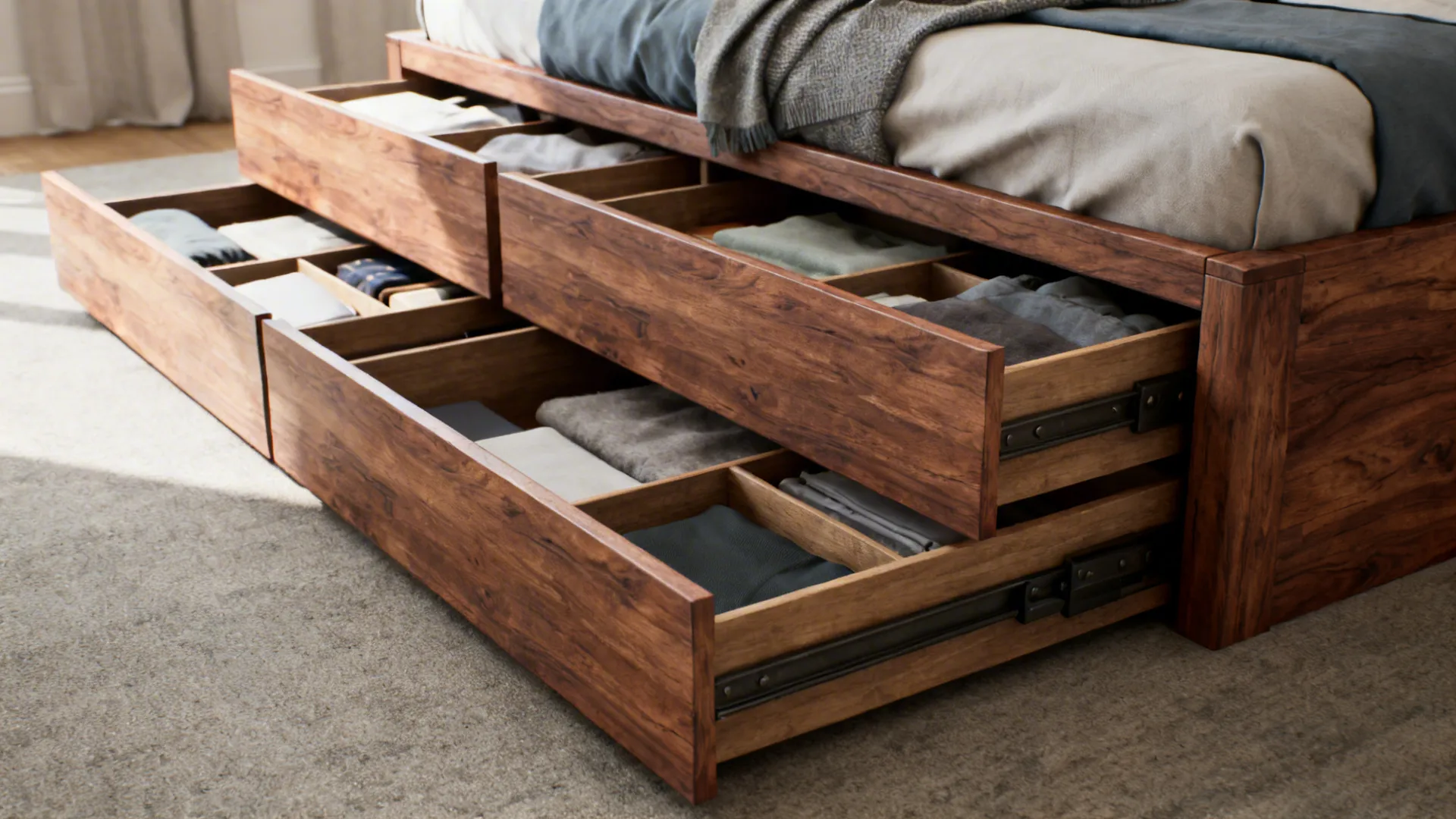 2. Low platform bed with under-bed drawers