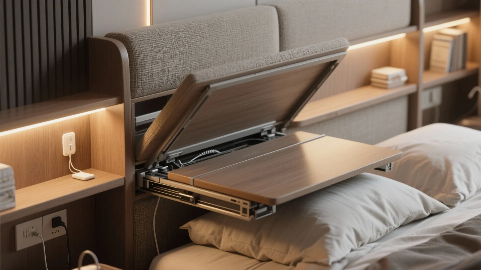 5. Platform bed with convertible headboard and lighting