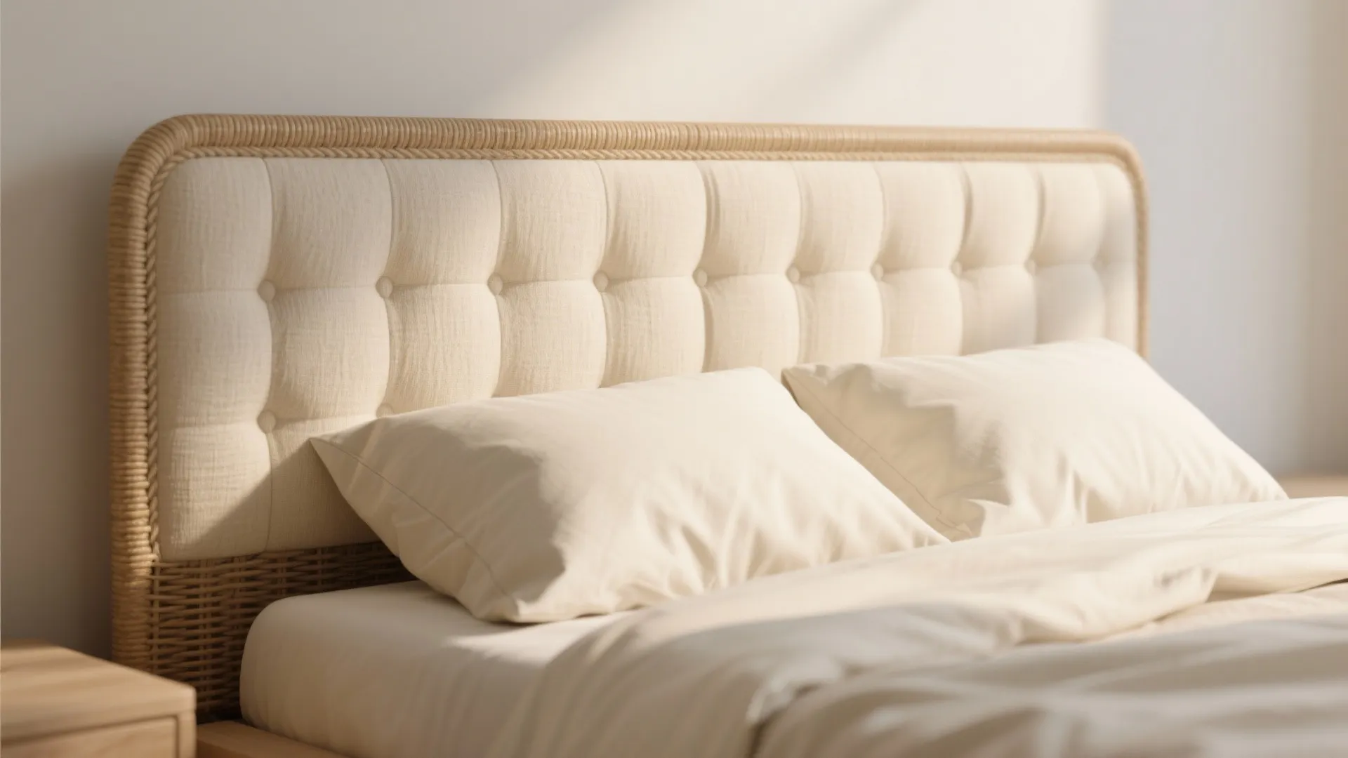 1. Cream Platform Bed with Textured Headboard