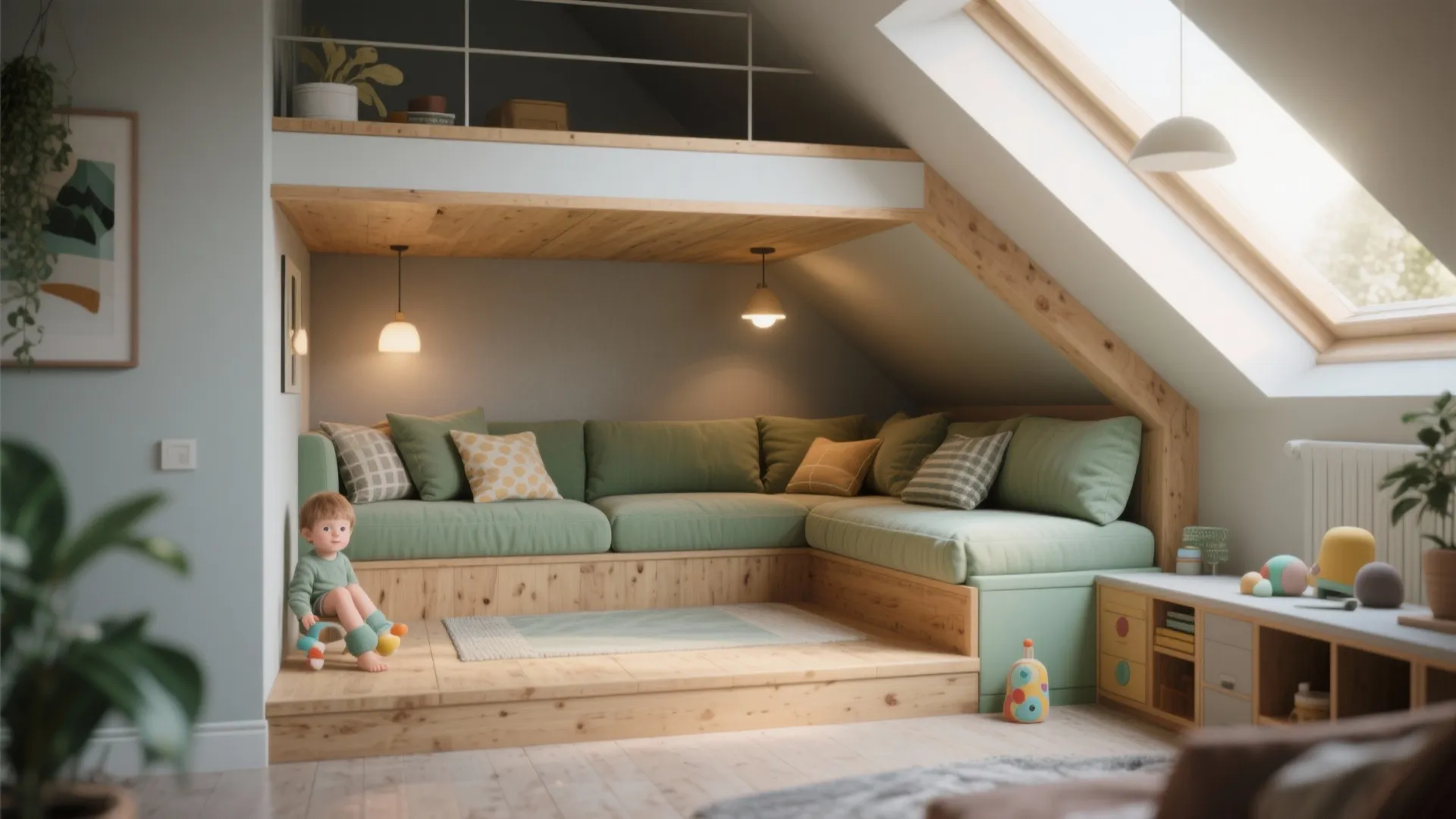 4. Platform Loft with Flexible Under-Space (Seating or Play)