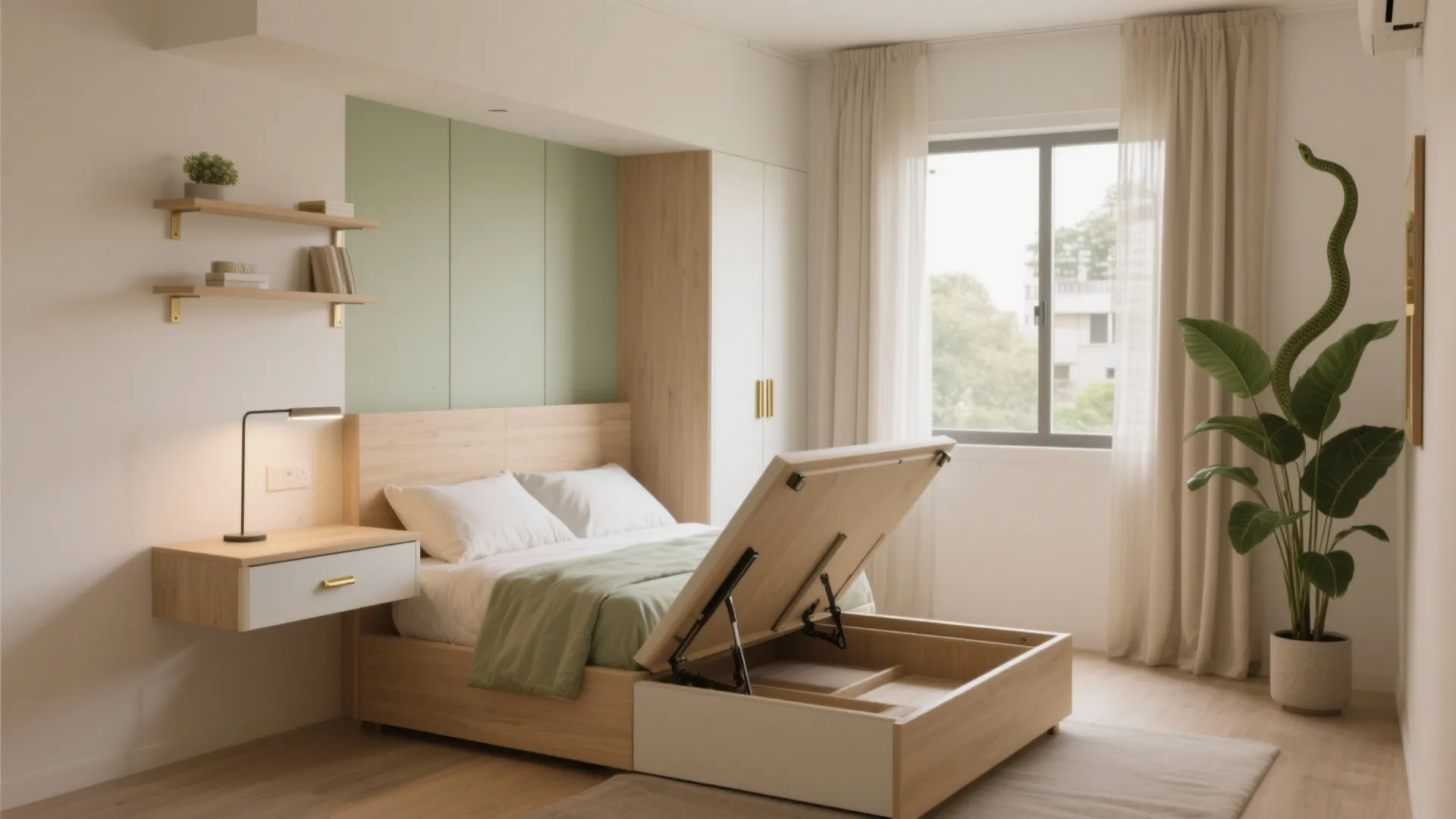 Platform bed storage + a foldable work nook