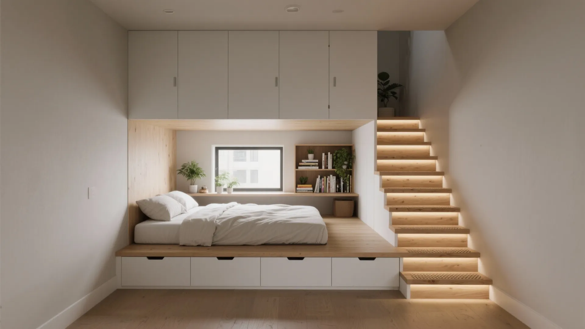 Platform Micro-Loft with Storage Stairs