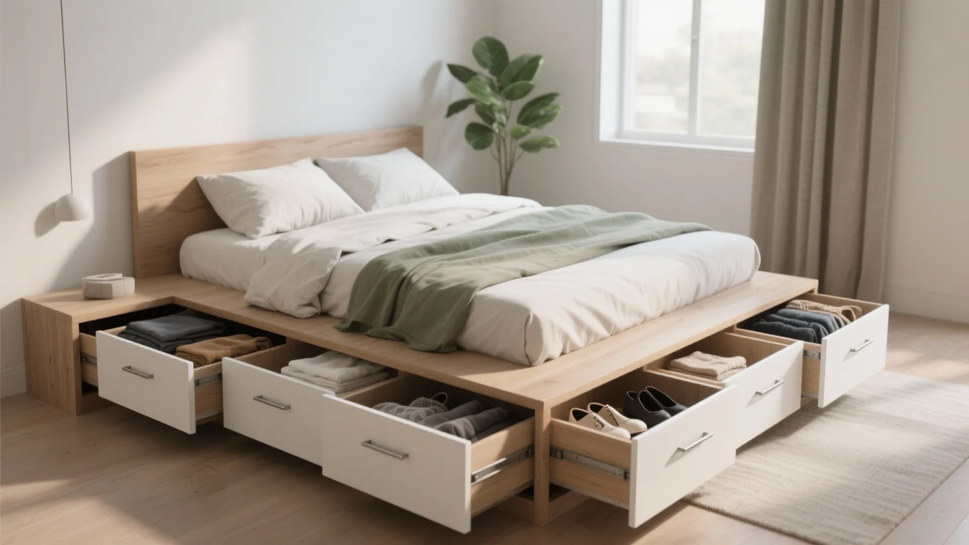2. Platform Bed with Built-in Storage — drawers and compartments