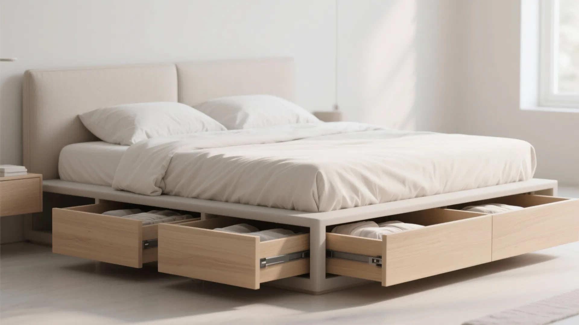 3. Platform Bed with Under-Storage and Minimalist Headboard