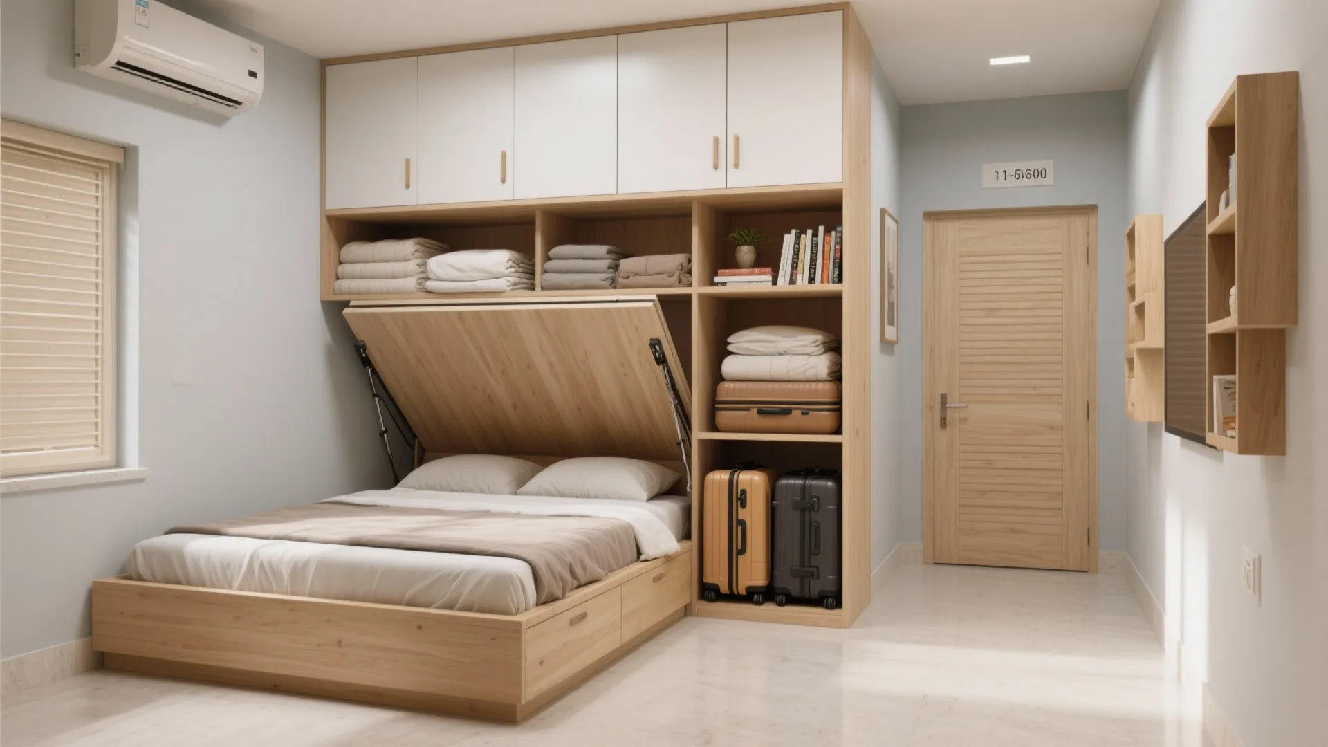 Storage that disappears: platform bed, lofts, and pocket niches