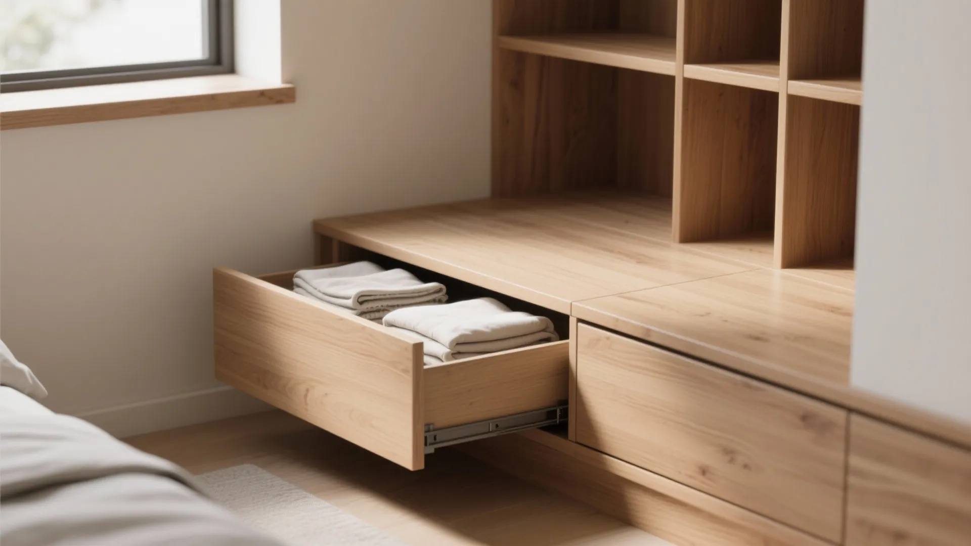 1. Built-in platform with storage drawers