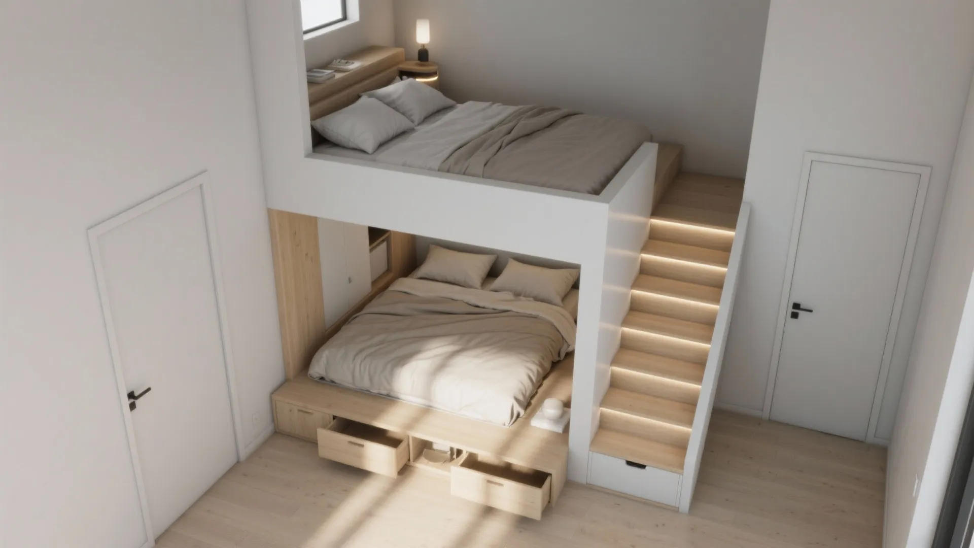 Platform Micro-Loft with Storage Stairs