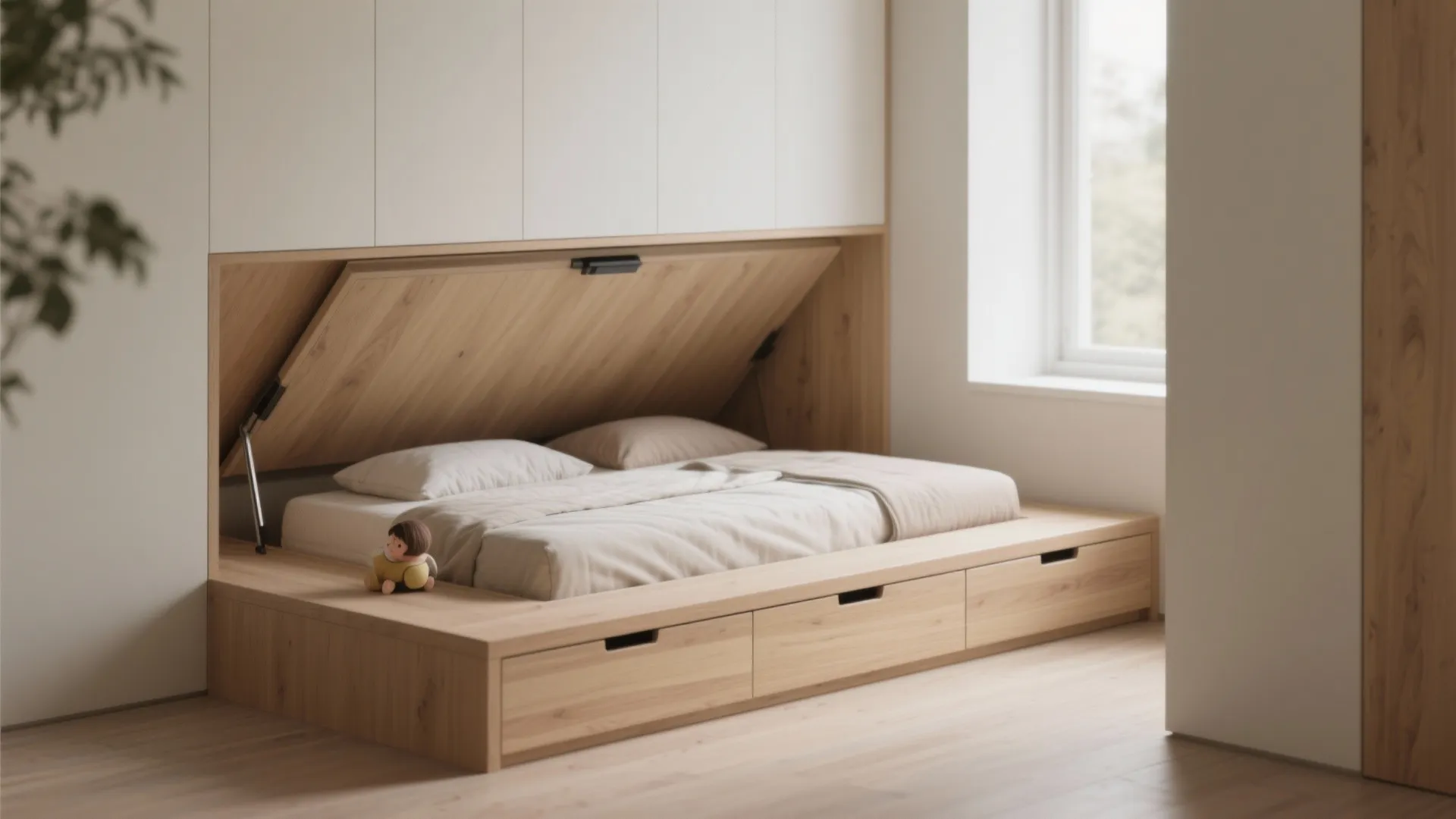 5. Built-in platform with tuck-away mattress