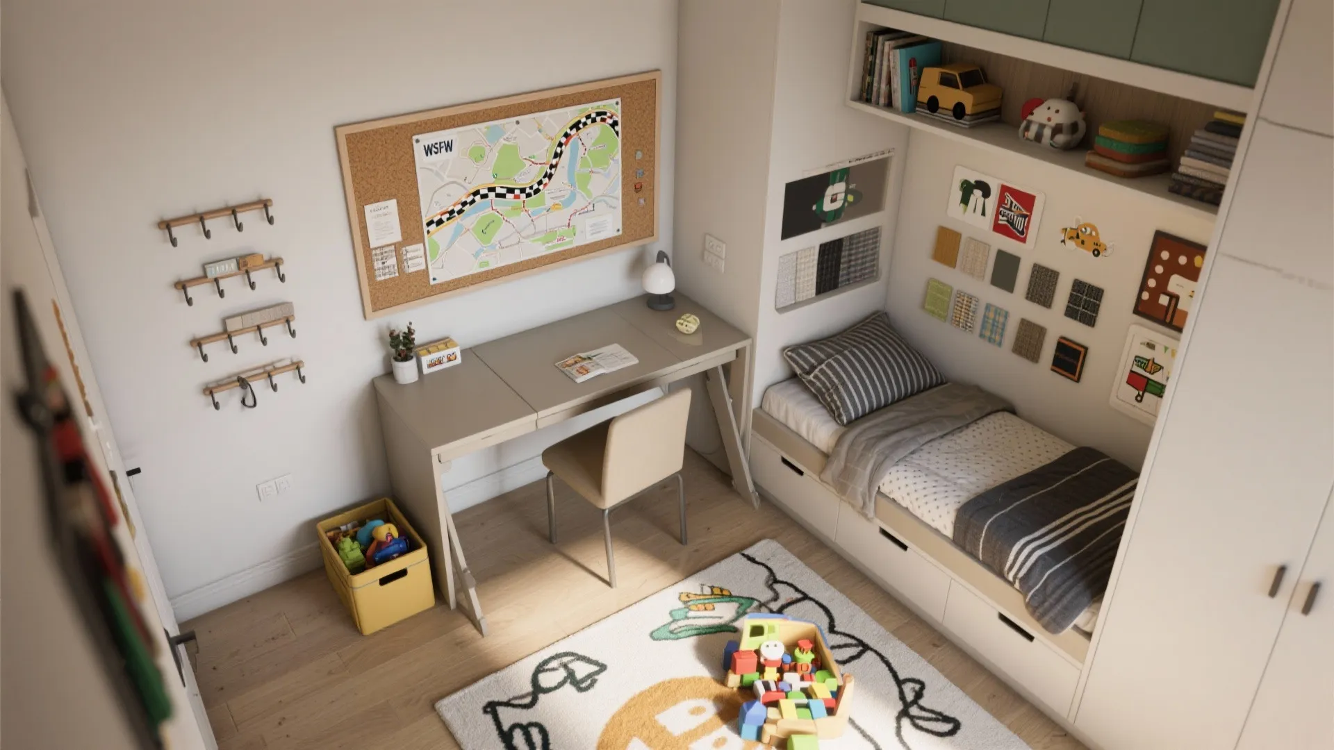 5. Combined play and study zone with renter-friendly accents