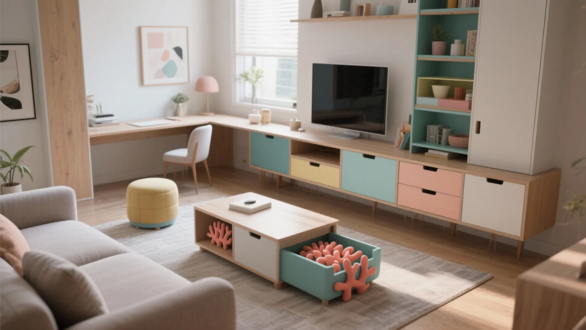 3. Use multi-functional furniture with playful colors