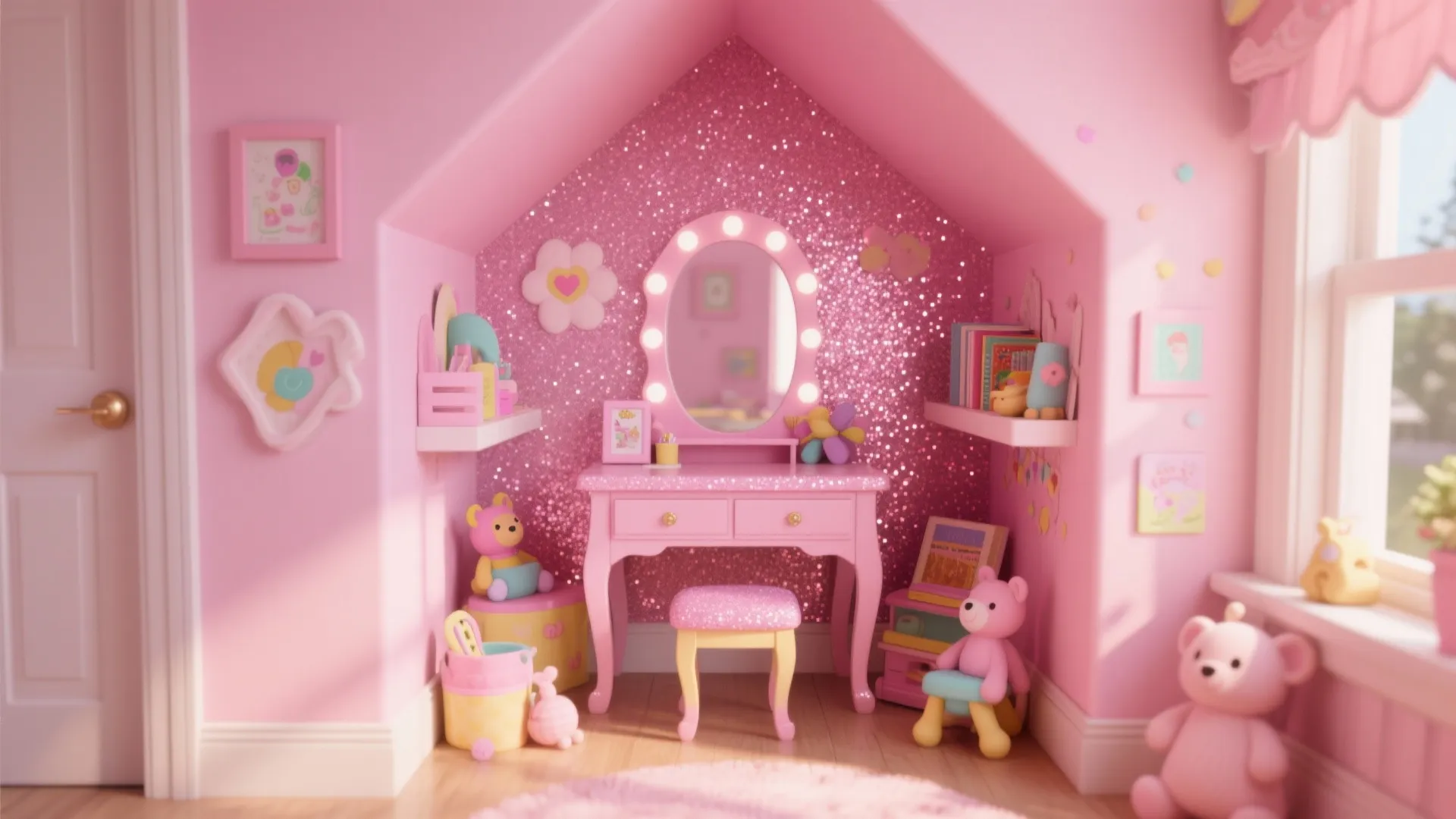 4. Playful Pink Nook for Kids or Vanity