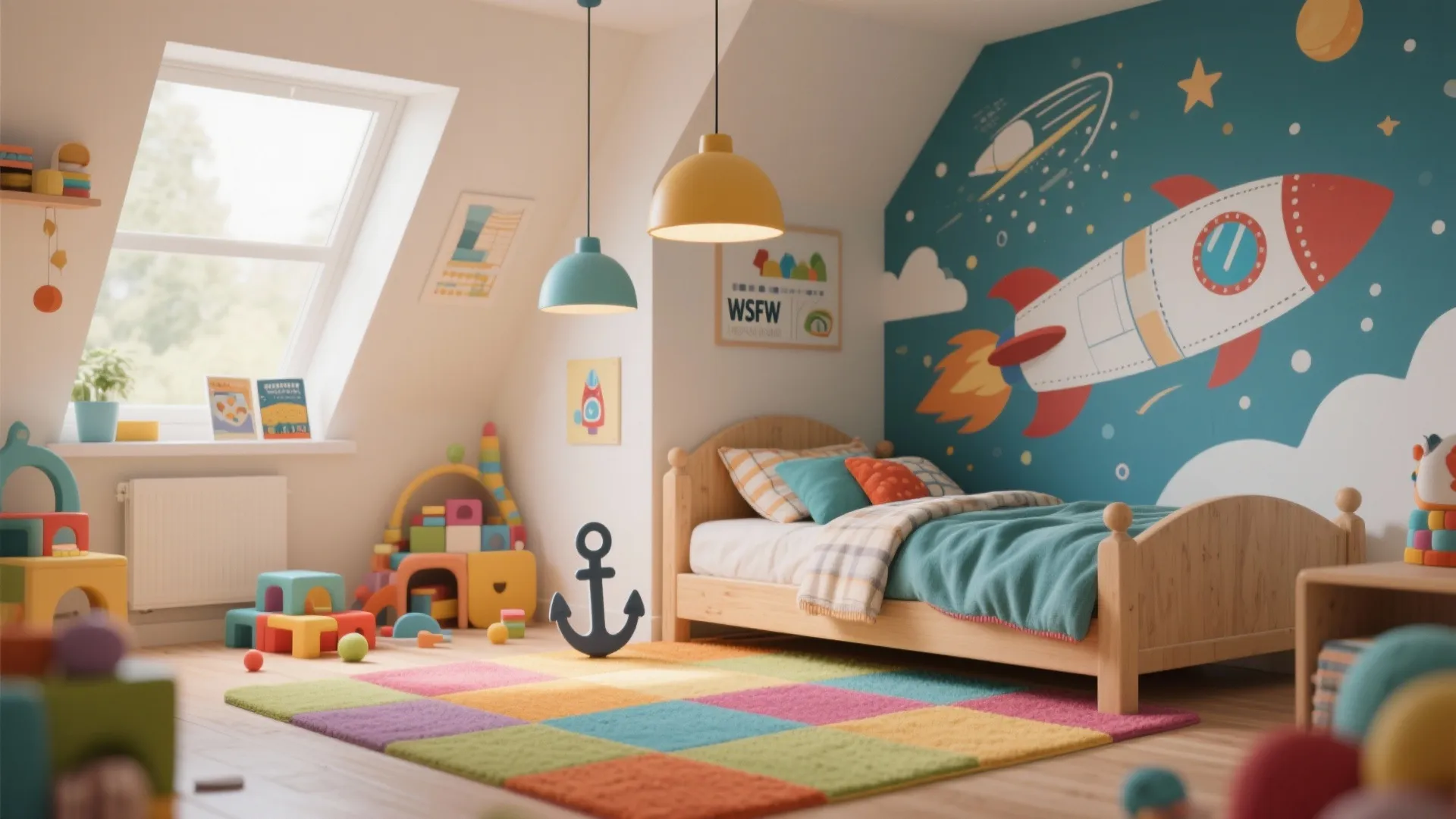 4. Playful Zoning with Rugs, Lighting and Color