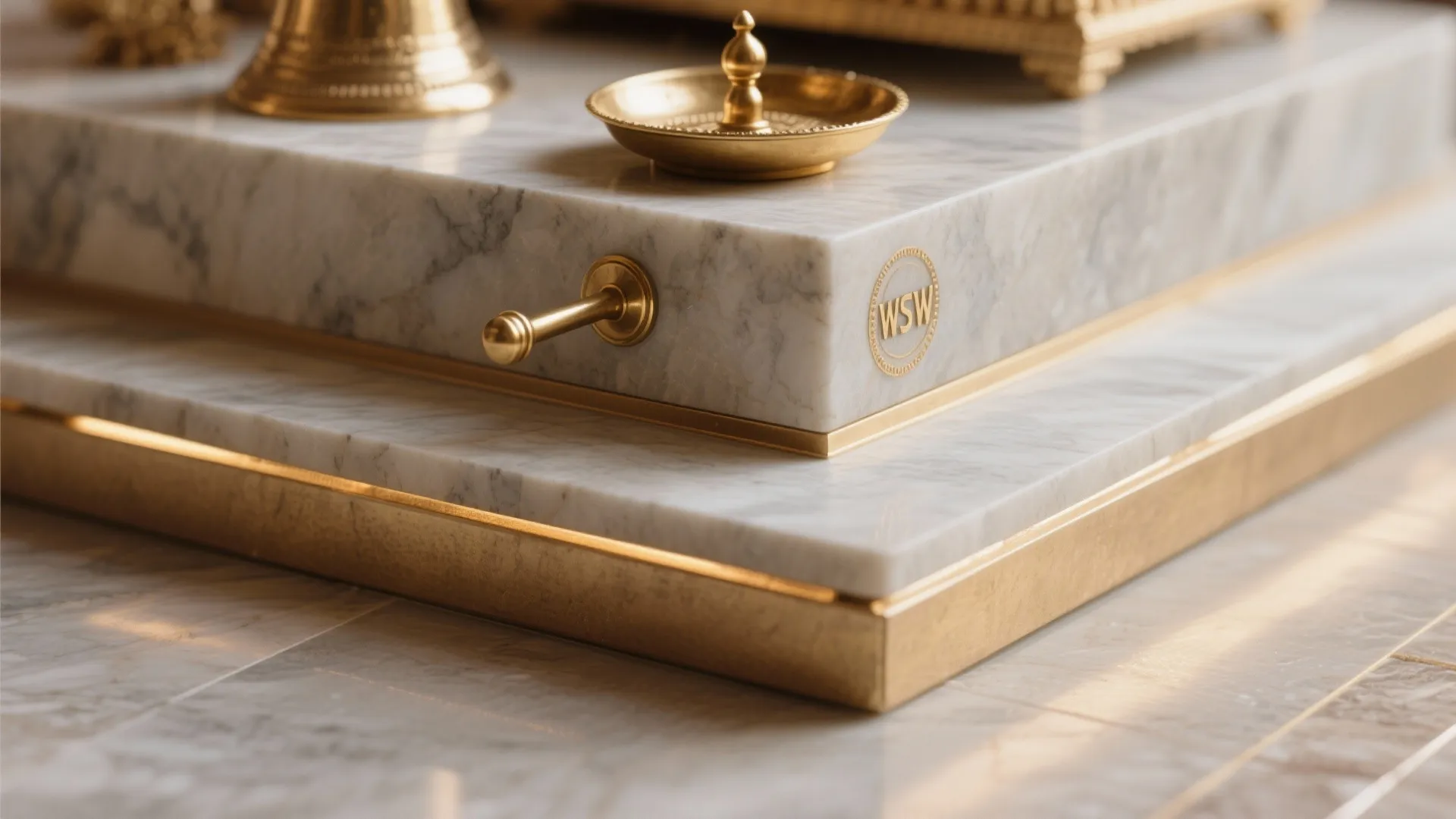 Stone Plinth + Brass Accents, Minimal and Fire‑Safe