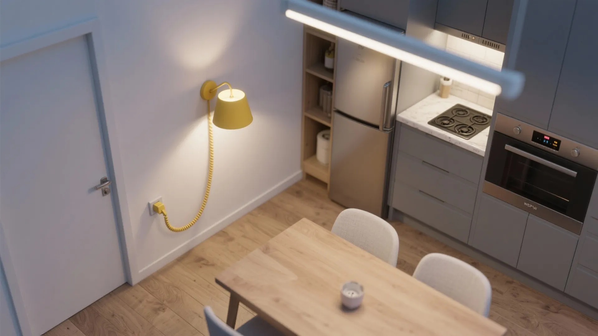 Layered Ambient Glow with Plug-In Yellow Wall Lamps