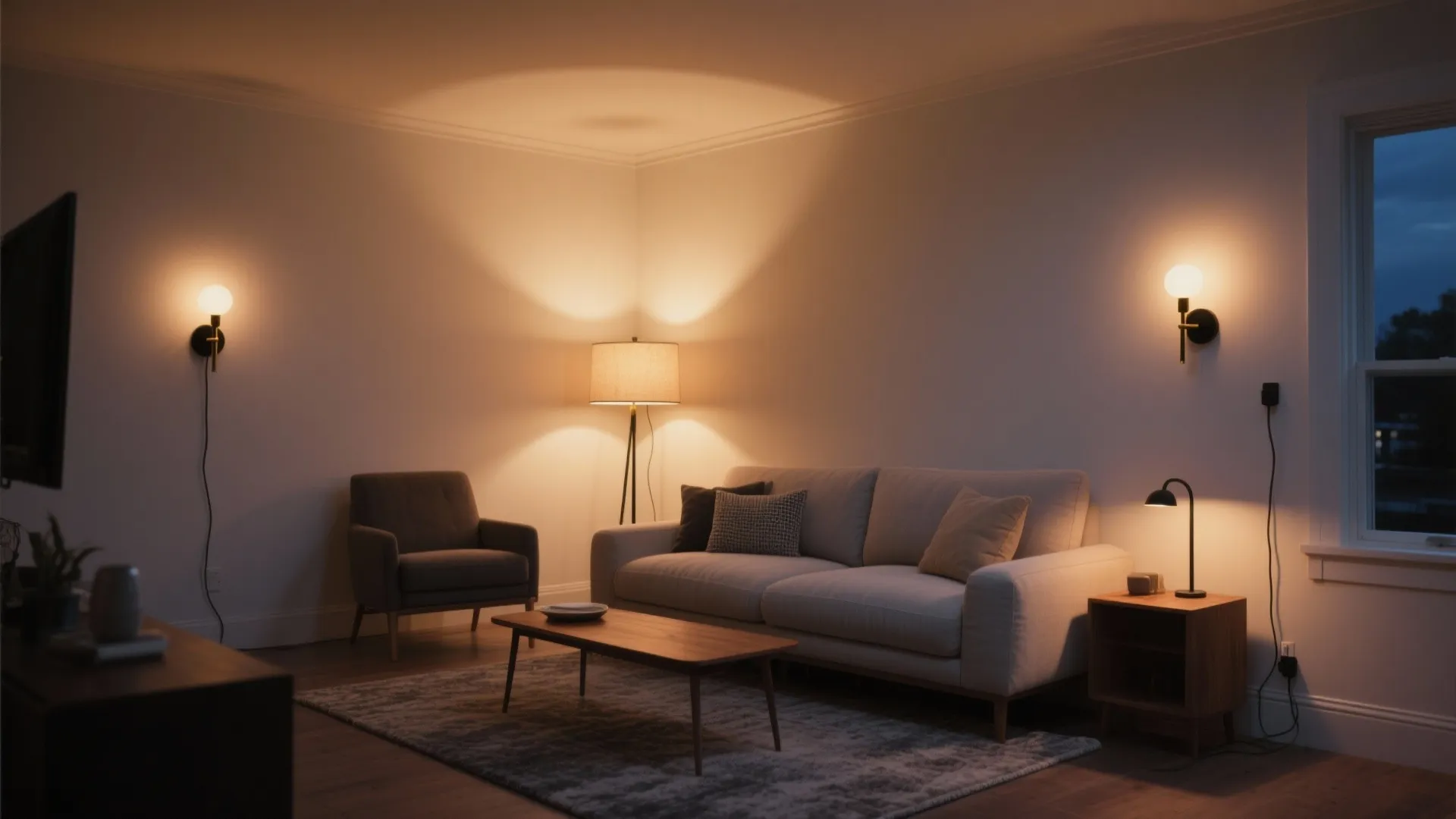 Layered lighting with plug-in sconces