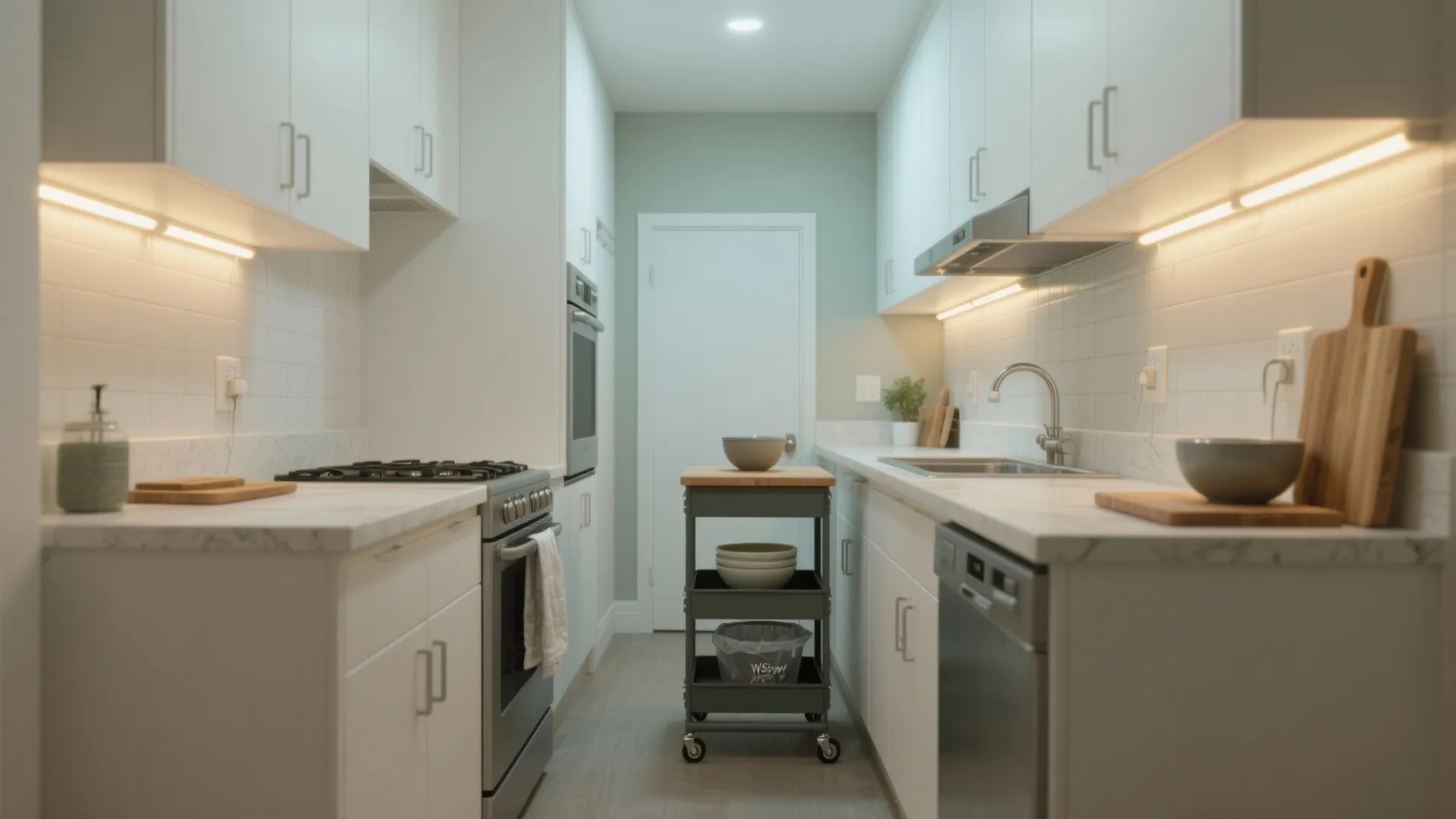 Plug-and-play lighting and a compact island