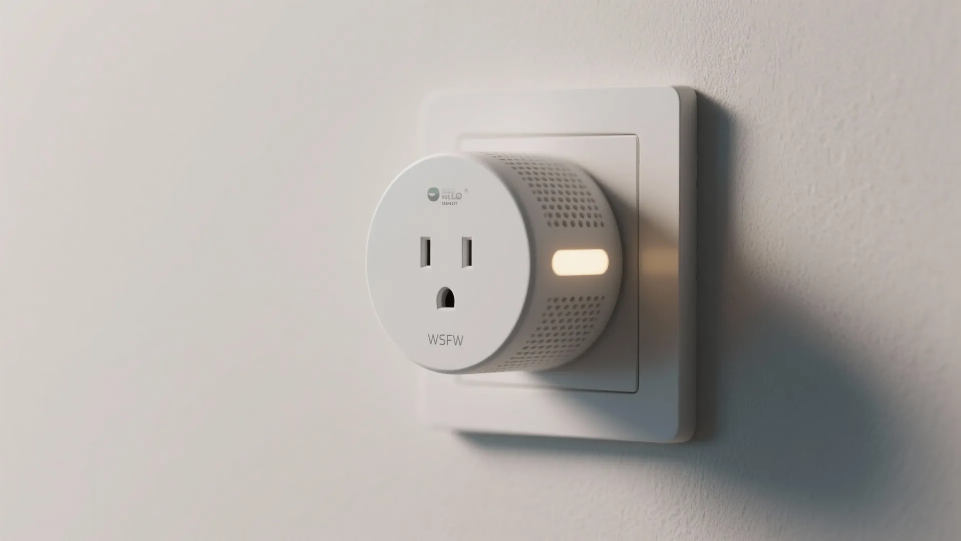 Macro of a modern wall plug-in diffuser with soft indicator light.