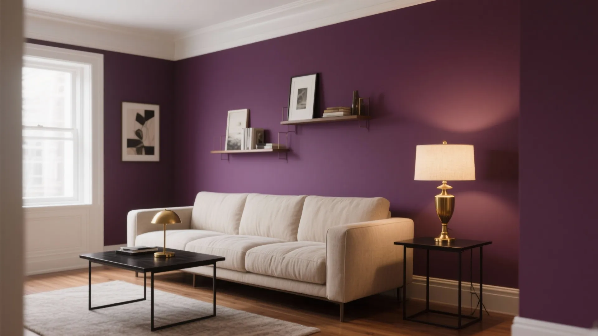 Deep Plum Accent Wall in the Living Room