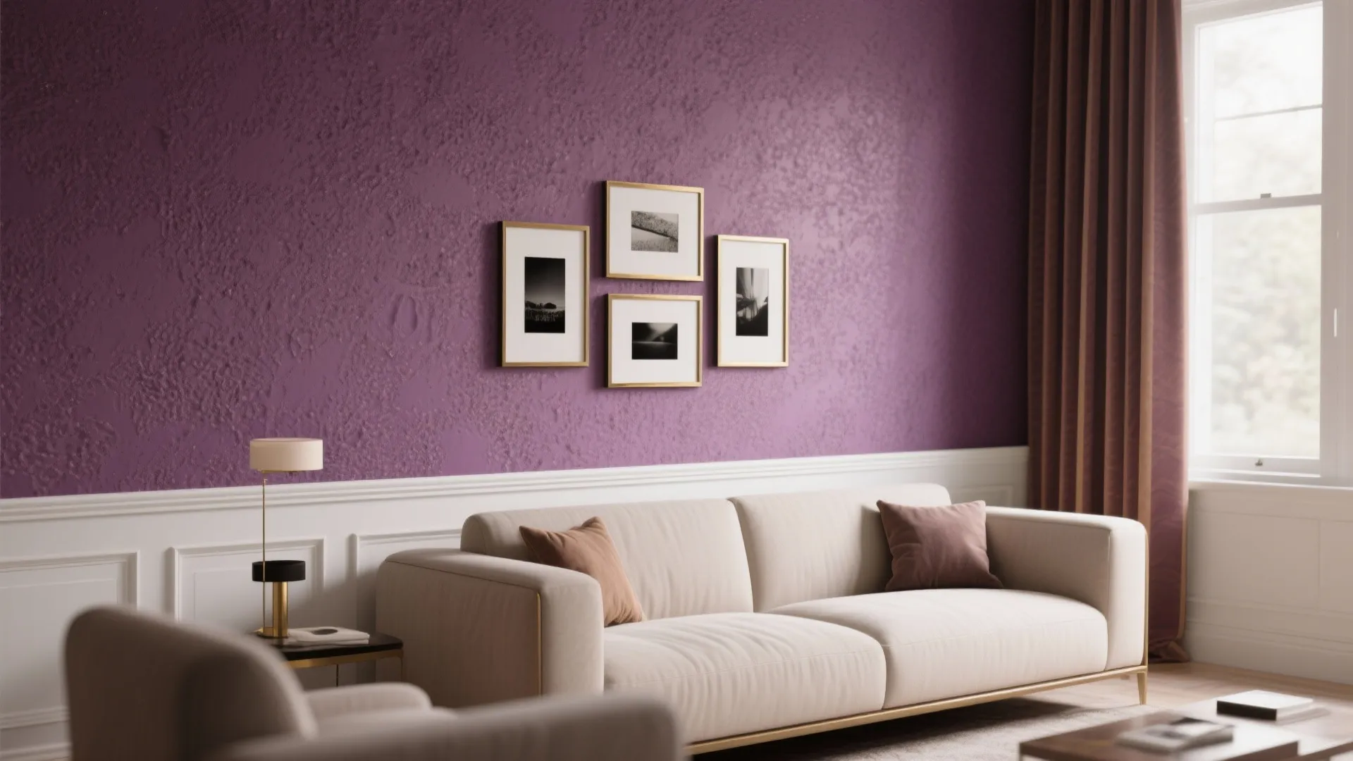 2) Plum Accent Wall with Texture