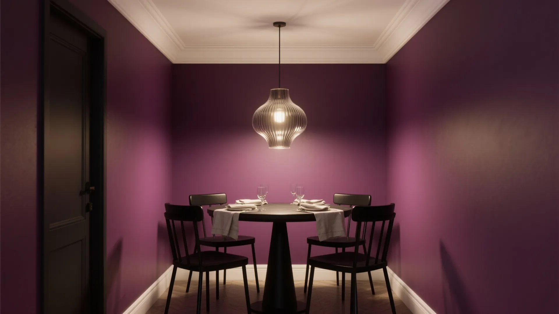 Plum + Black Accents + Statement Lighting