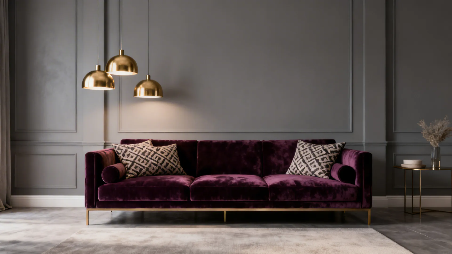 2. Gray Walls, Jewel-Toned Purple Focal Point