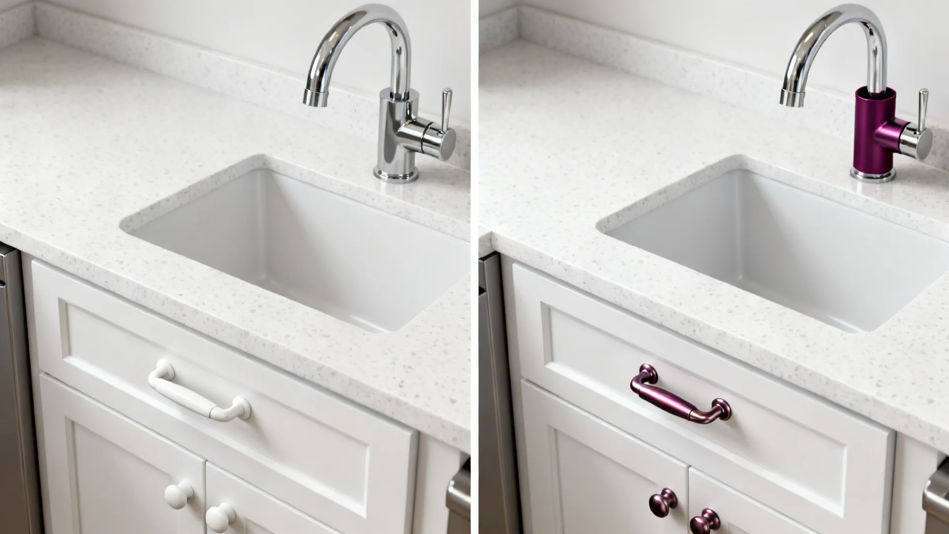 White Quartz + Plum Hardware Contrast