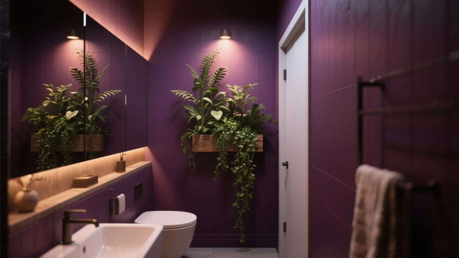 2. Jewel-Tone Accent Wall with Plant Wall